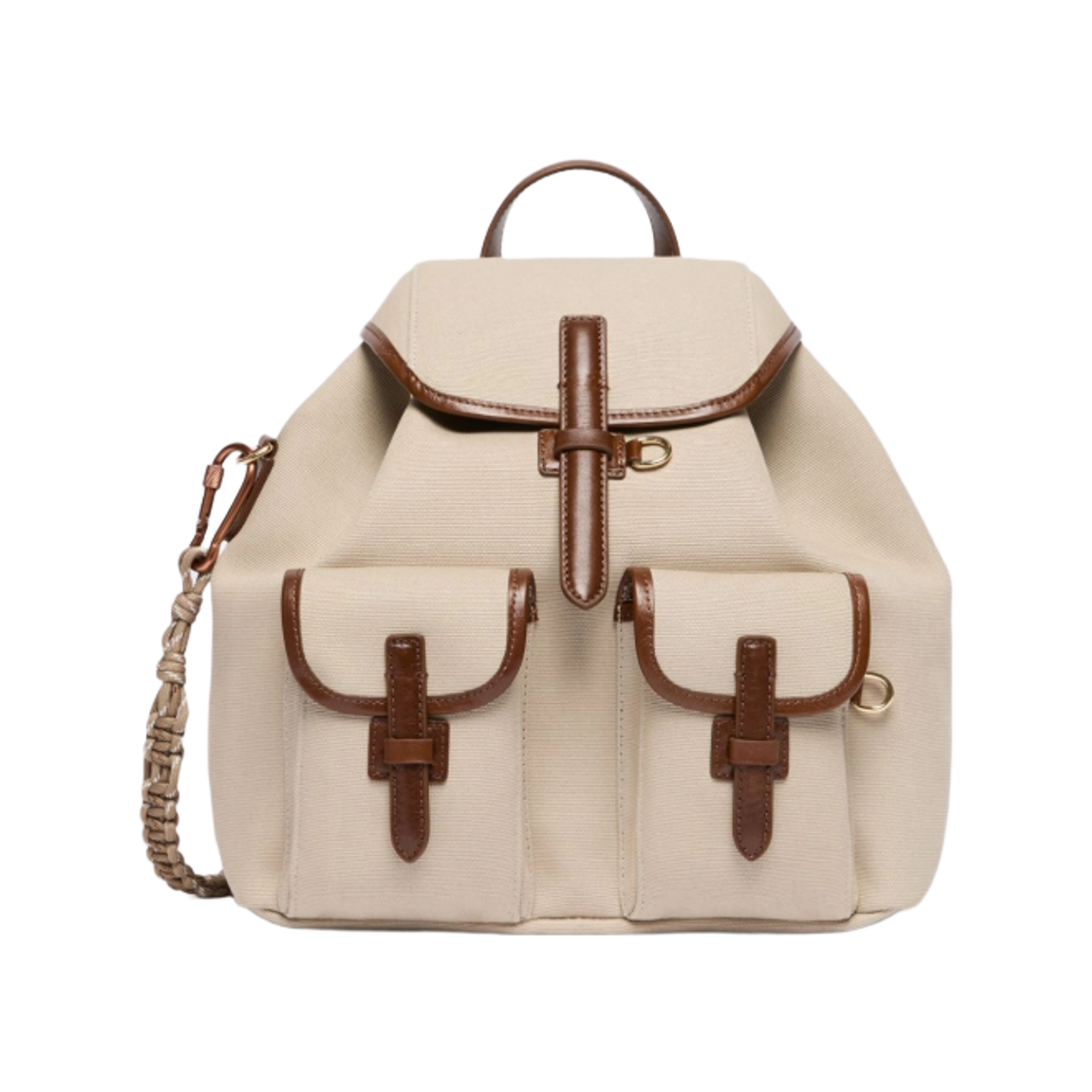 위켄드 막스마라 포폴리 플레인 위브 앤 레더 백팩 브라운(Weekend Max Mara Popoli Plain Weave and Leather Backpack Brown) - 1