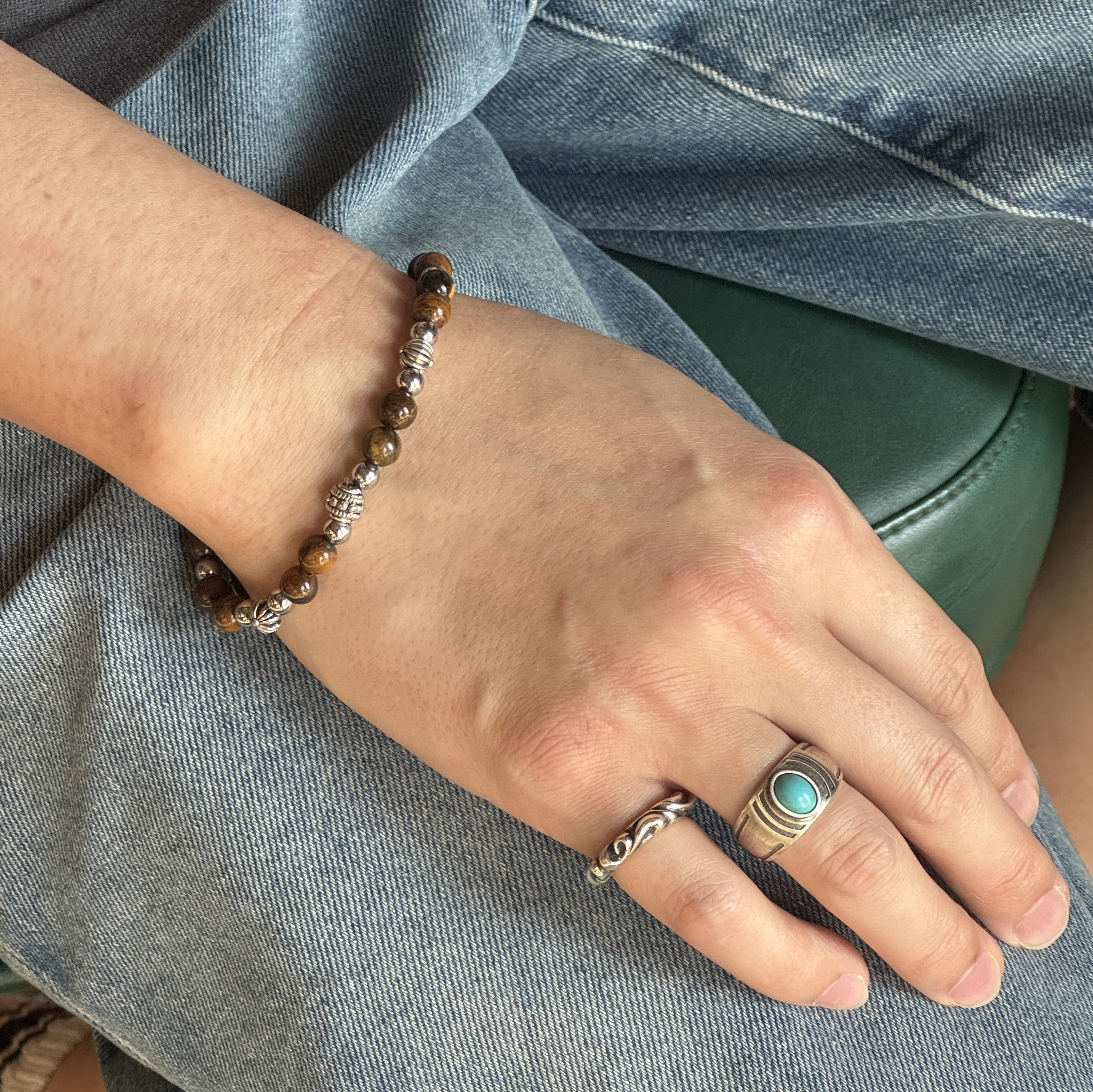 [KREAM 단독] December Ten Tigereyes Beads Bracelet, December Ten Turquoise Ameri Ring Sterling Silver 착용 스타일