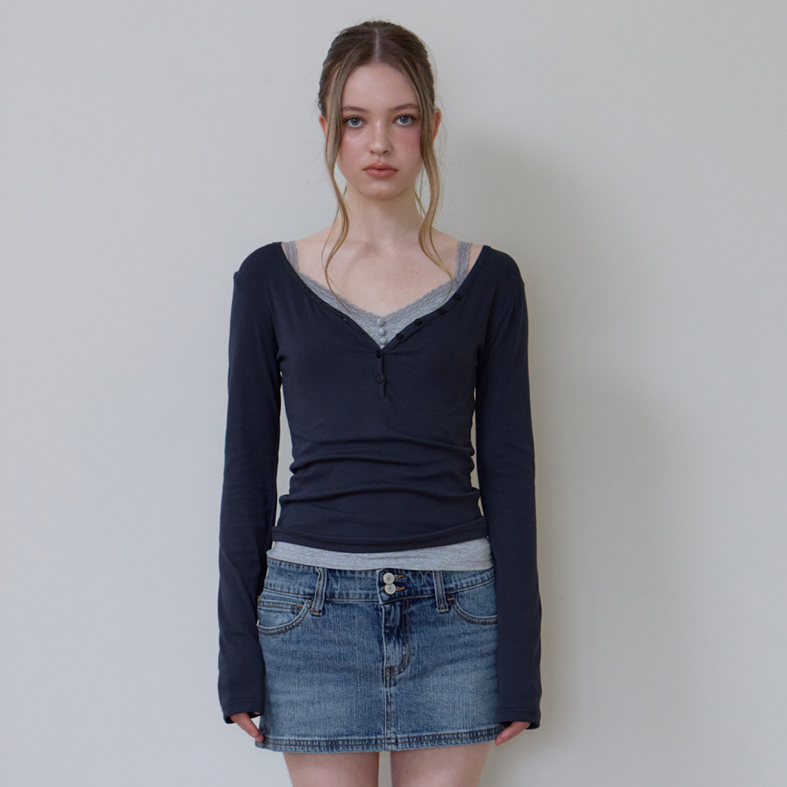 로제프란츠 베이직 브이넥 롱스리브 [차콜](Rosefrantz Basic V-neck Long Sleeve [Charcoal]) - 2