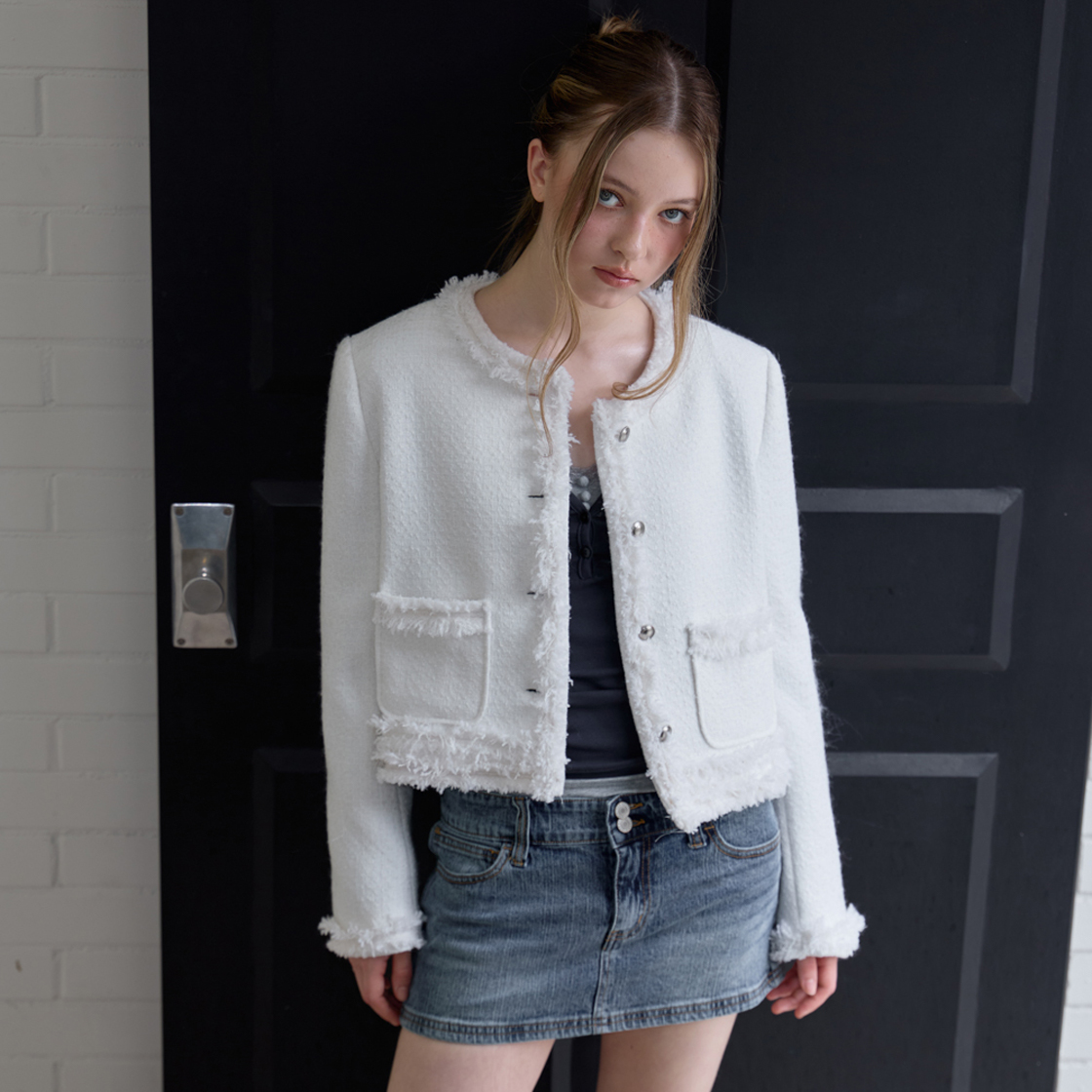 로제프란츠 소프트 프린지 트위드 자켓 [아이보리](Rosefrantz Soft Fringe Tweed Jacket [Ivory]) - 5