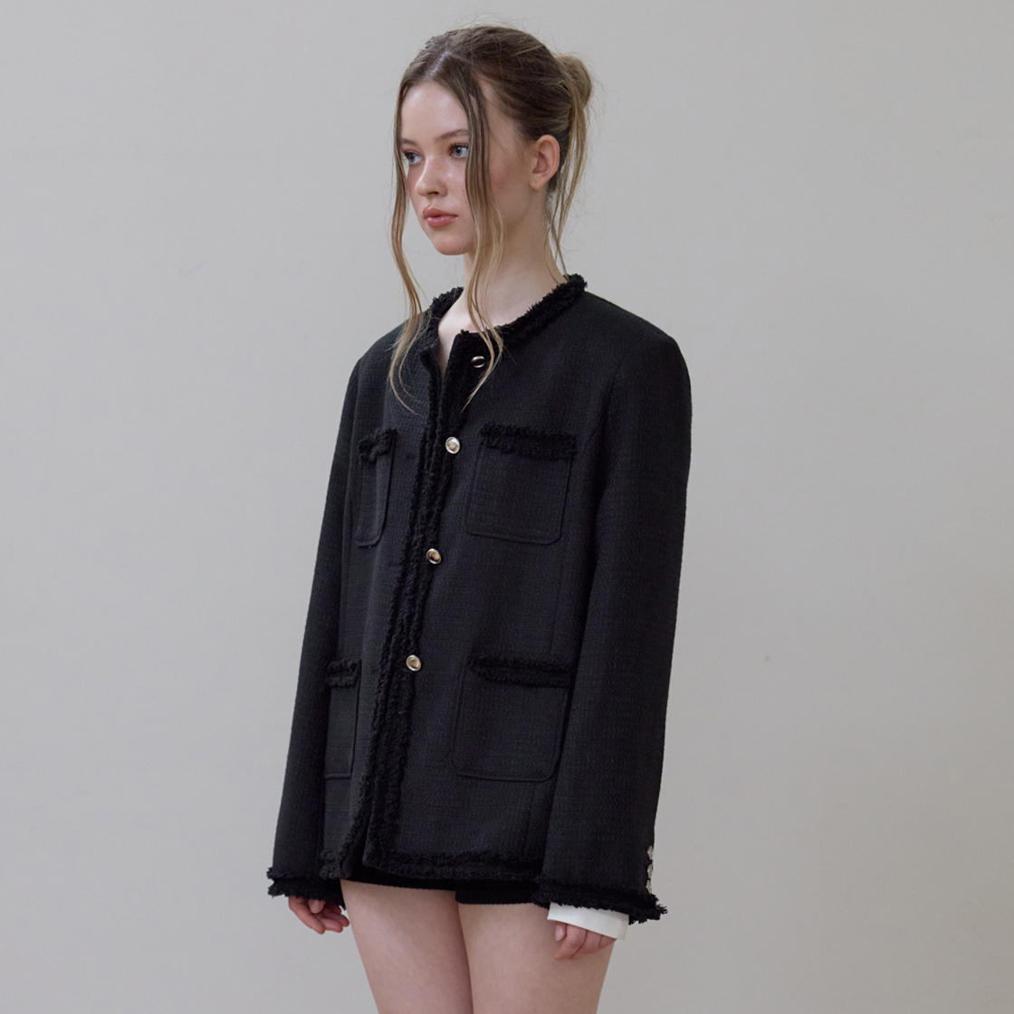 로제프란츠 프린지 포켓 트위드 자켓 [블랙](Rosefrantz Fringe Pocket Tweed Jacket [Black]) - 3