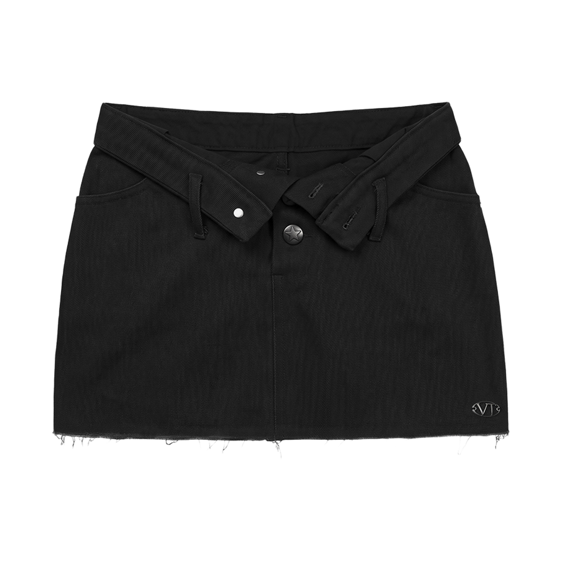 VT26FSK103BLK VOONT Fold Waist V-Line Mini Skirt (BLACK)