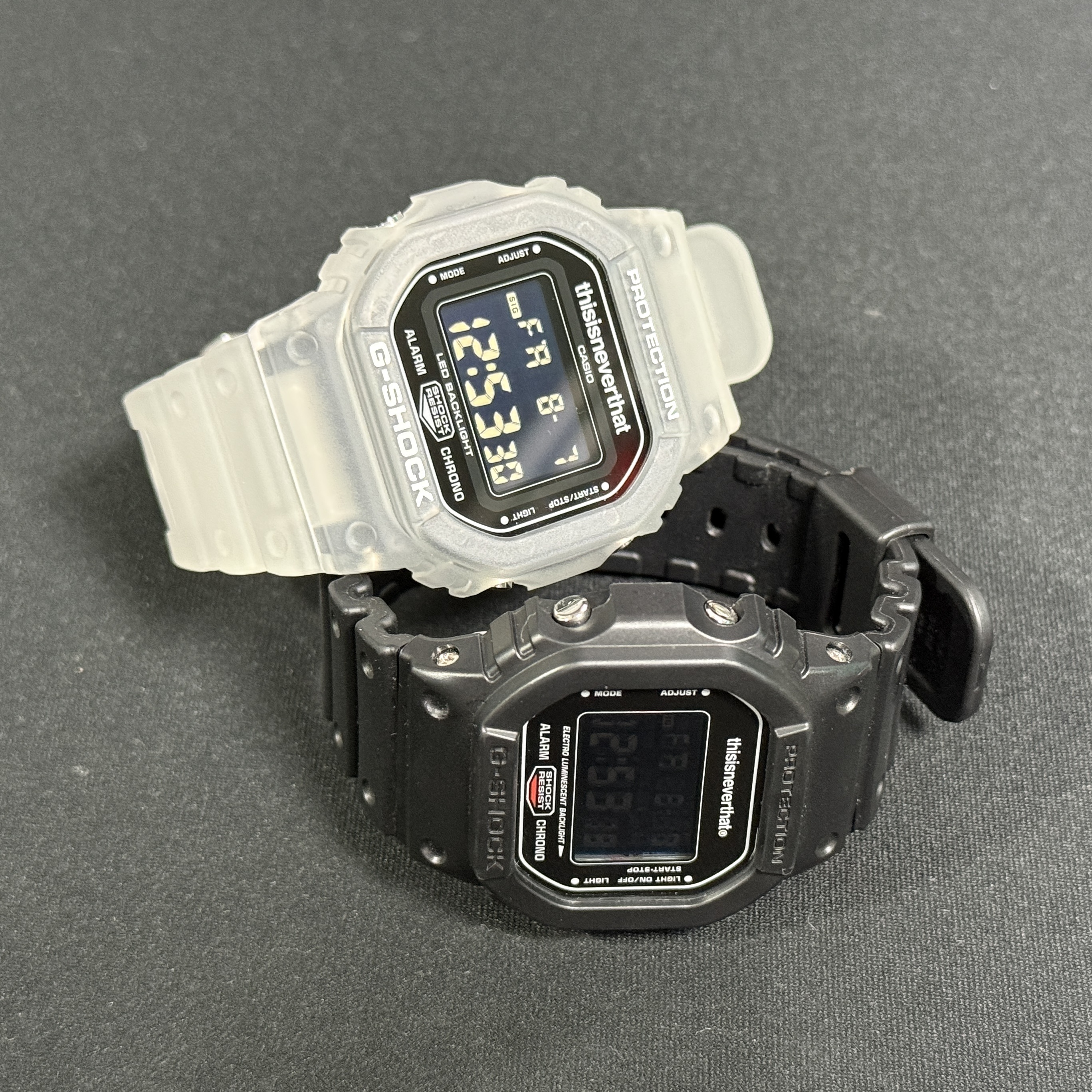 Casio G-Shock x thisisneverthat DW-5600TNT-7 Transparent (Special Package Heather Grey Ver.), Casio G-Shock x thisisneverthat DW-5600TNT-7 Transparent 착용 스타일