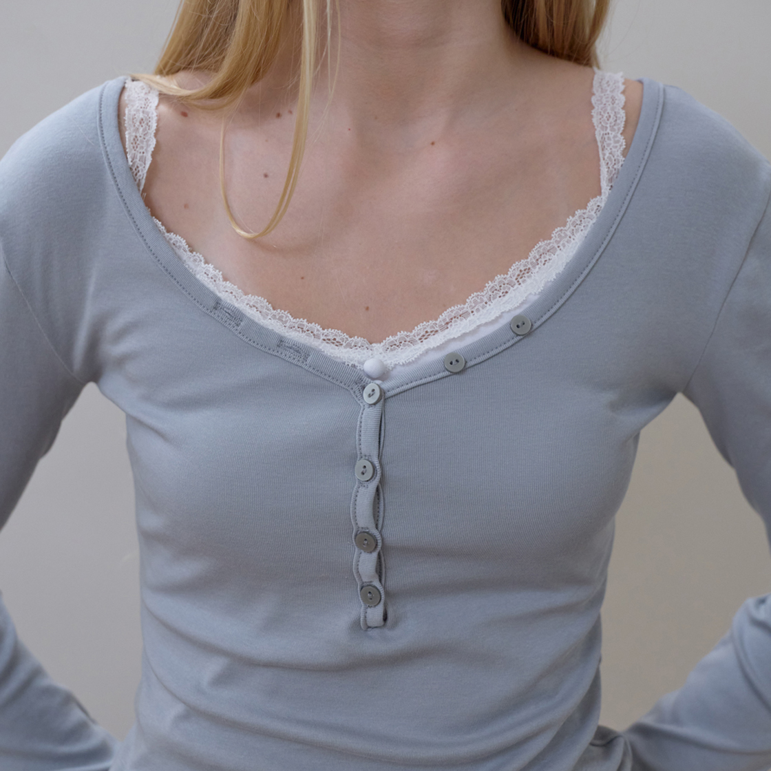 로제프란츠 베이직 브이넥 롱스리브 [블루](Rosefrantz Basic V-neck Long Sleeve [Blue]) - 2