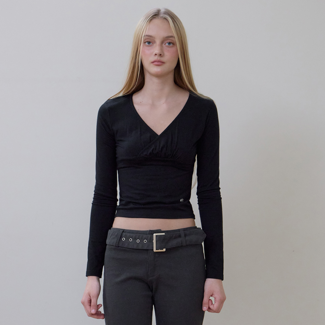 로제프란츠 랩 브이넥 롱스리브 [블랙](Rosefrantz Wrap V-neck Long Sleeve [Black]) - 4
