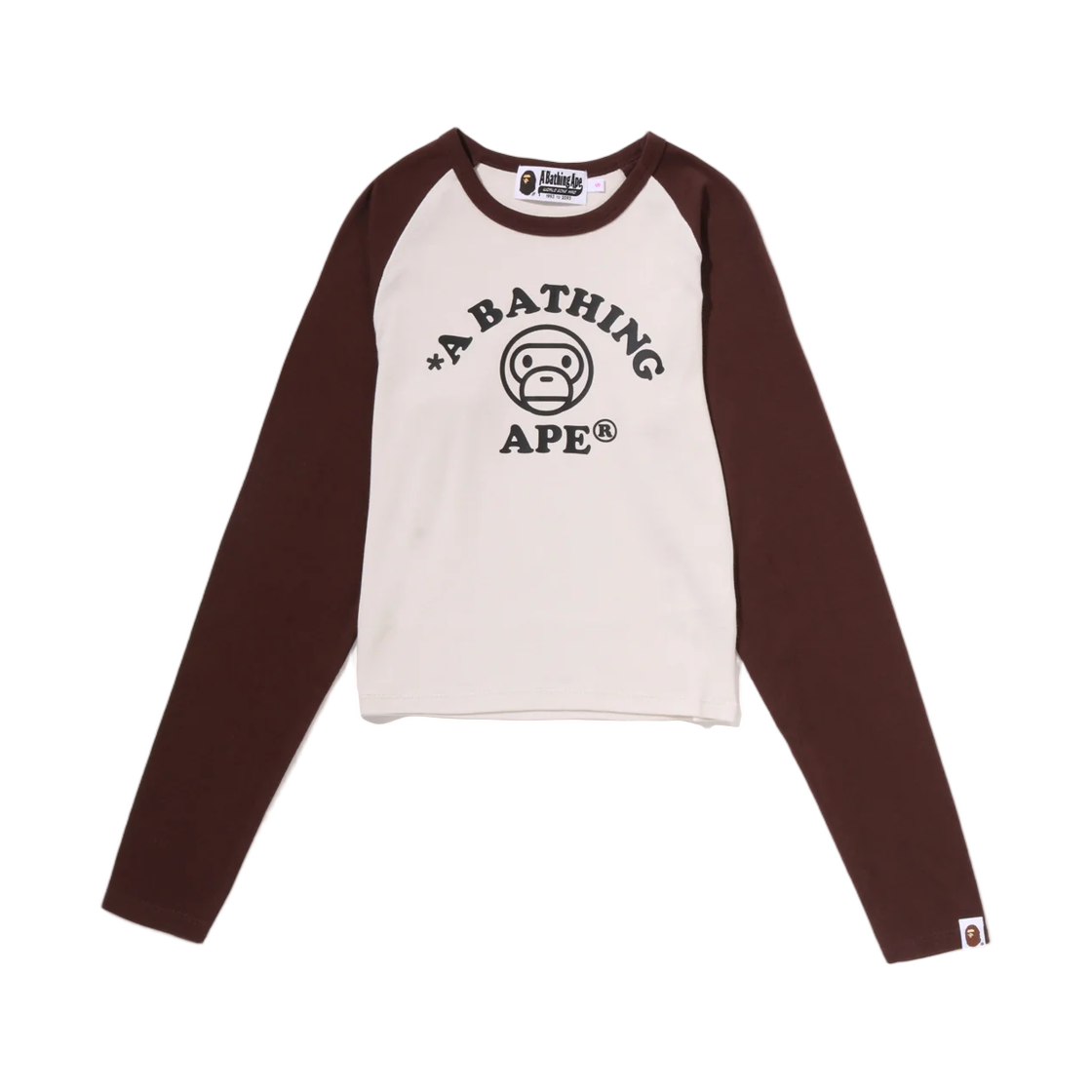- (W) BAPE Baby Milo Raglan Cropped L/S T-Shirt Brown