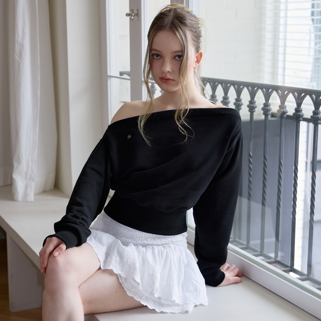 로제프란츠 크롭 오프숄더 스웨트셔츠 [블랙](Rosefrantz Crop Off Shoulder Sweatshirt [Black]) - 6