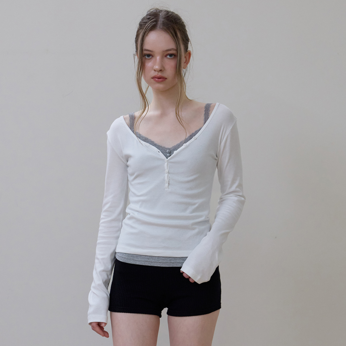 로제프란츠 베이직 브이넥 롱스리브 [아이보리](Rosefrantz Basic V-neck Long Sleeve [Ivory]) - 5