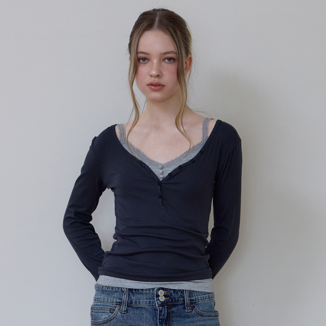 로제프란츠 베이직 브이넥 롱스리브 [차콜](Rosefrantz Basic V-neck Long Sleeve [Charcoal]) - 5
