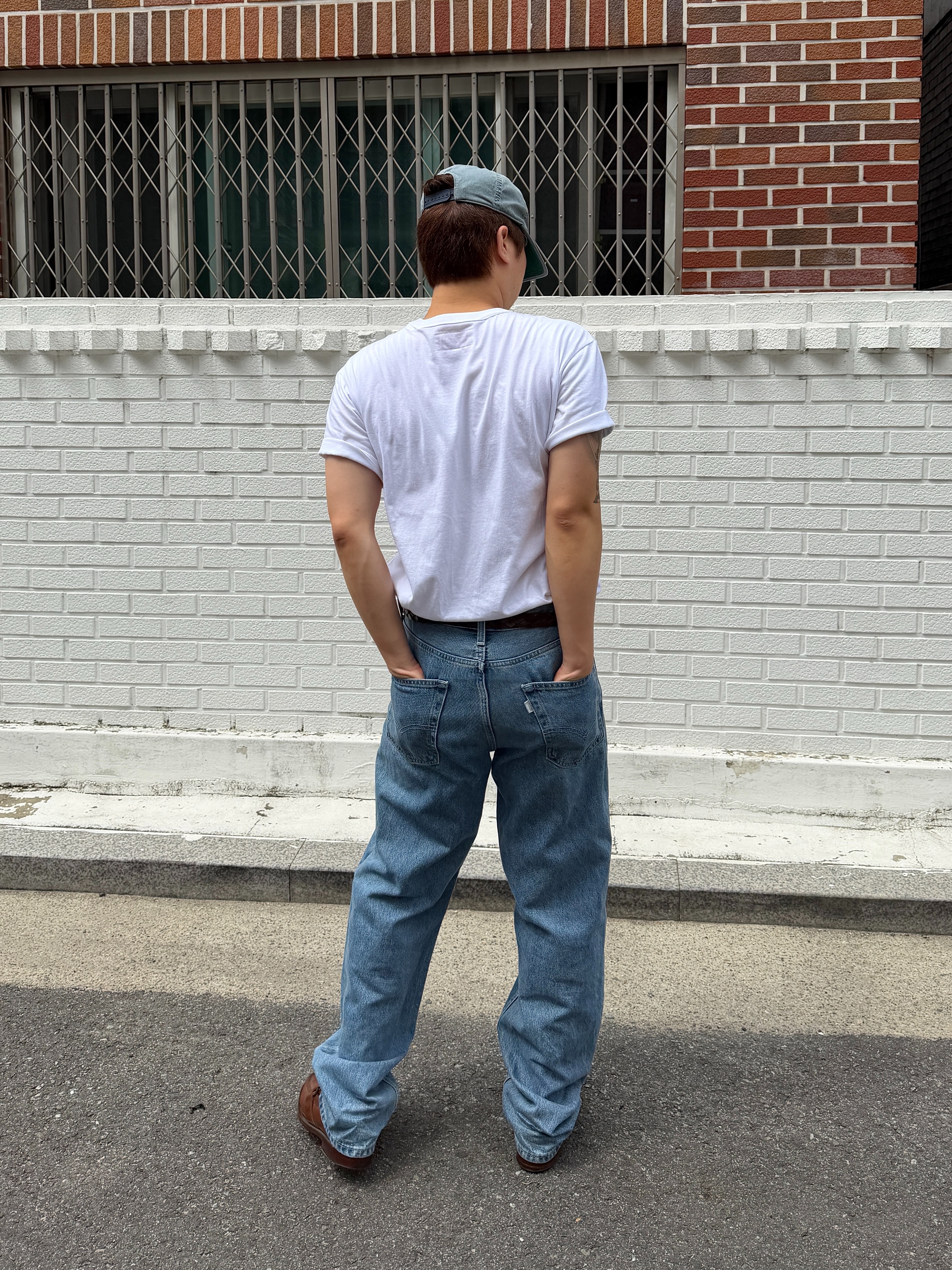 Double RL Garment Dyeing Twill Ball Cap Blue 착용 스타일 - 4