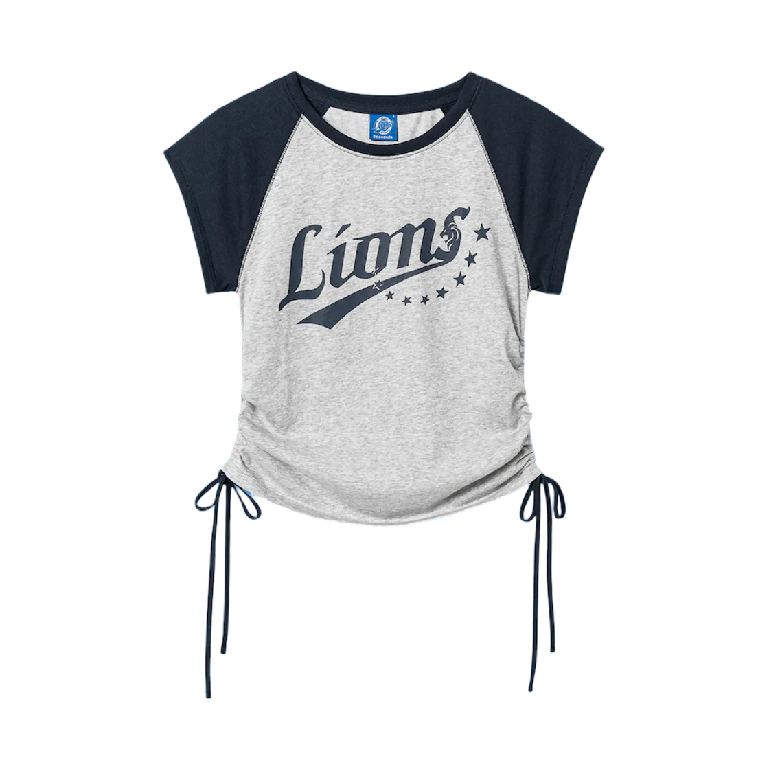 (W) 삼성 라이온즈 x 에잇세컨즈 래글런 셔링 반소매 티셔츠 그레이((W) Samsung Lions x 8seconds Raglan Shirring Short Sleeve T-Shirt Grey)