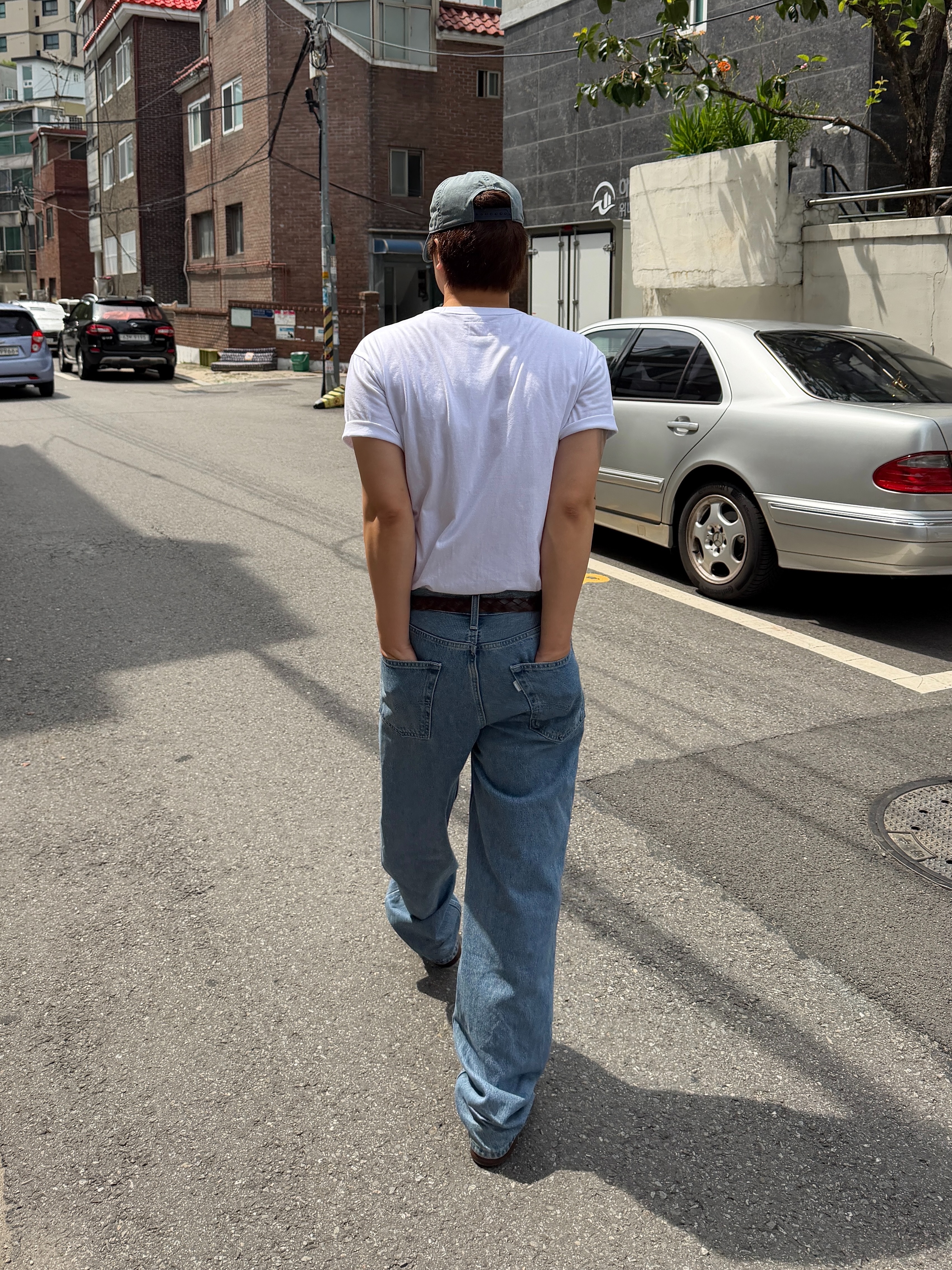 Double RL Garment Dyeing Twill Ball Cap Blue 착용 스타일 - 3