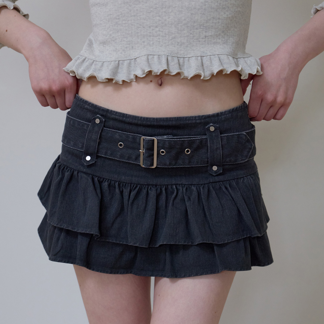 로제프란츠 캉캉 벨티드 미니 스커트 [차콜](Rosefrantz Cancan Belted Mini Skirt [Charcoal]) - 2