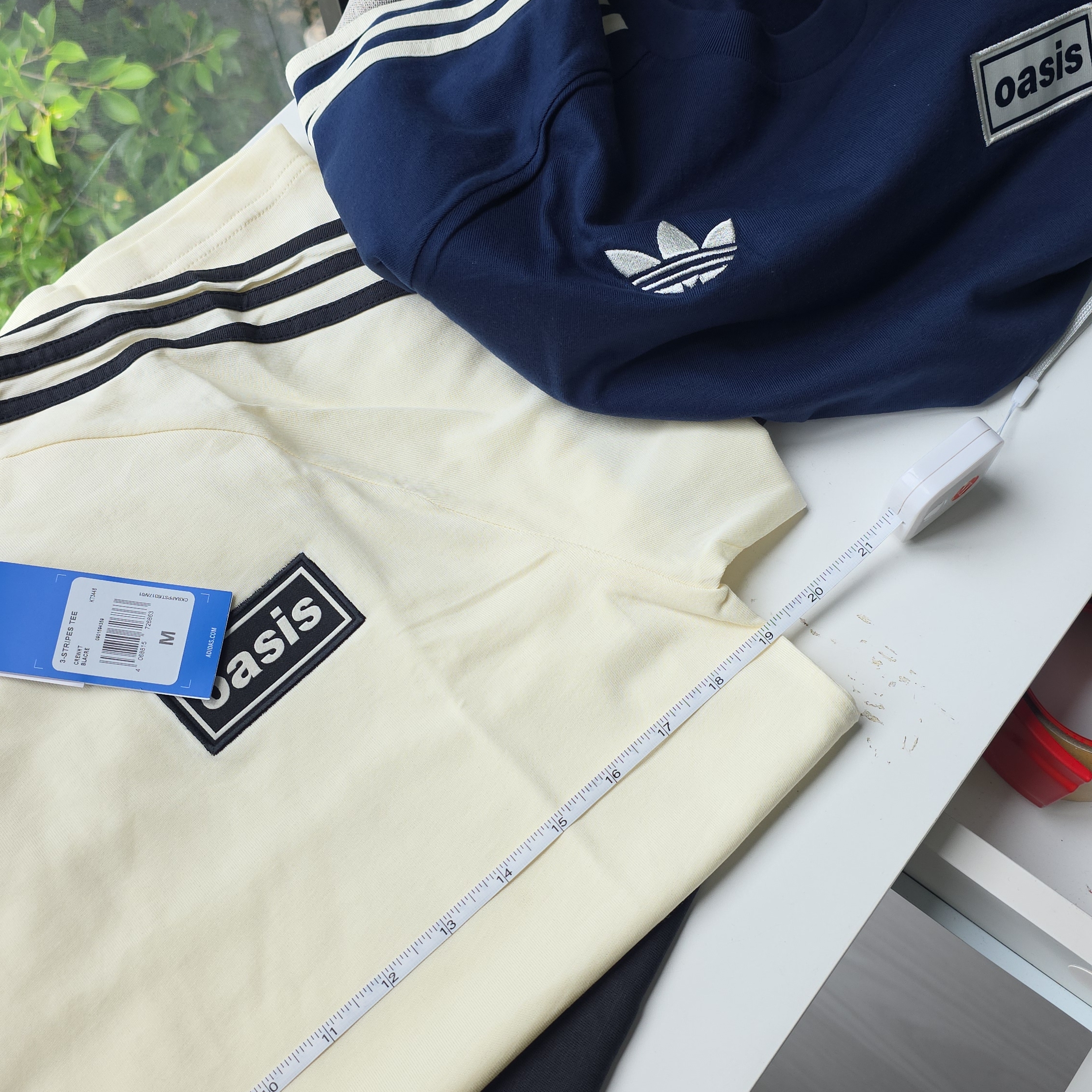 Adidas x Oasis Tour 3-Stripes T-Shirt Clear Sky Cream White - KR Sizing 착용 스타일 - 1