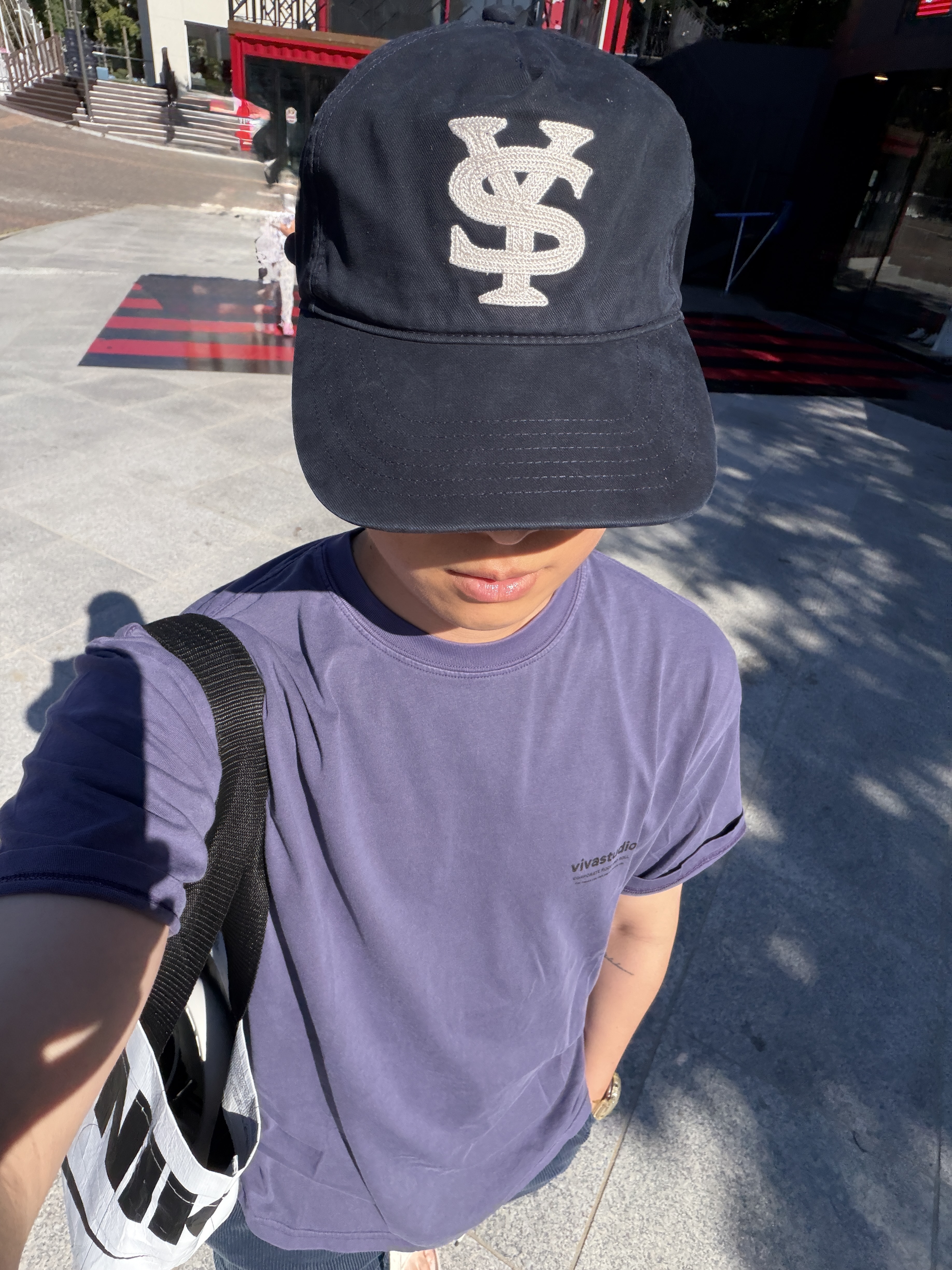 [예약 배송] Sunday Ceremony Sy Logo 5 Panel Cotton Cap - Navy 착용 스타일 - 2