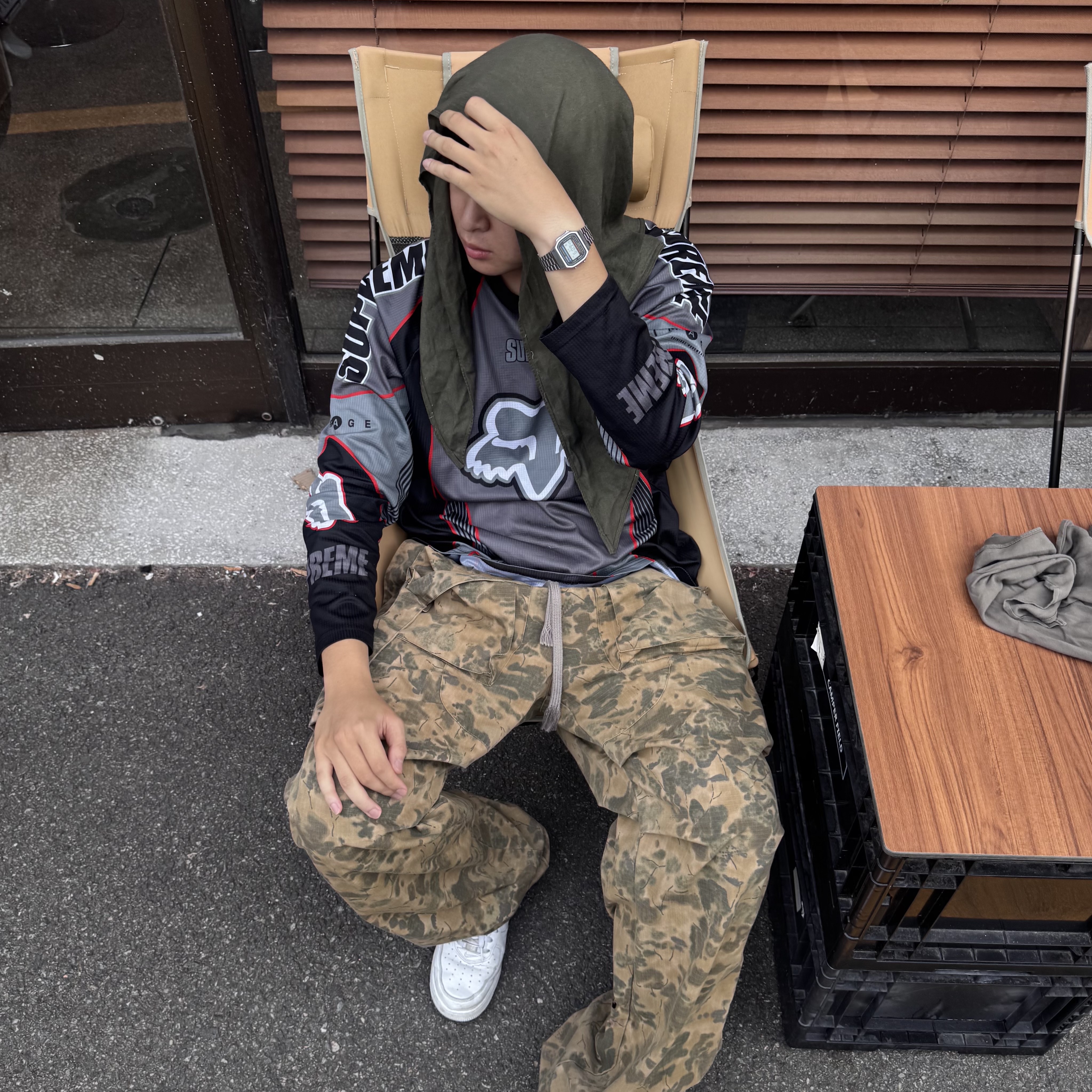 Wapworks Wide Safety Cargo Pants Mold, Nike x Supreme Air Force 1 Low White 착용 스타일 - 2
