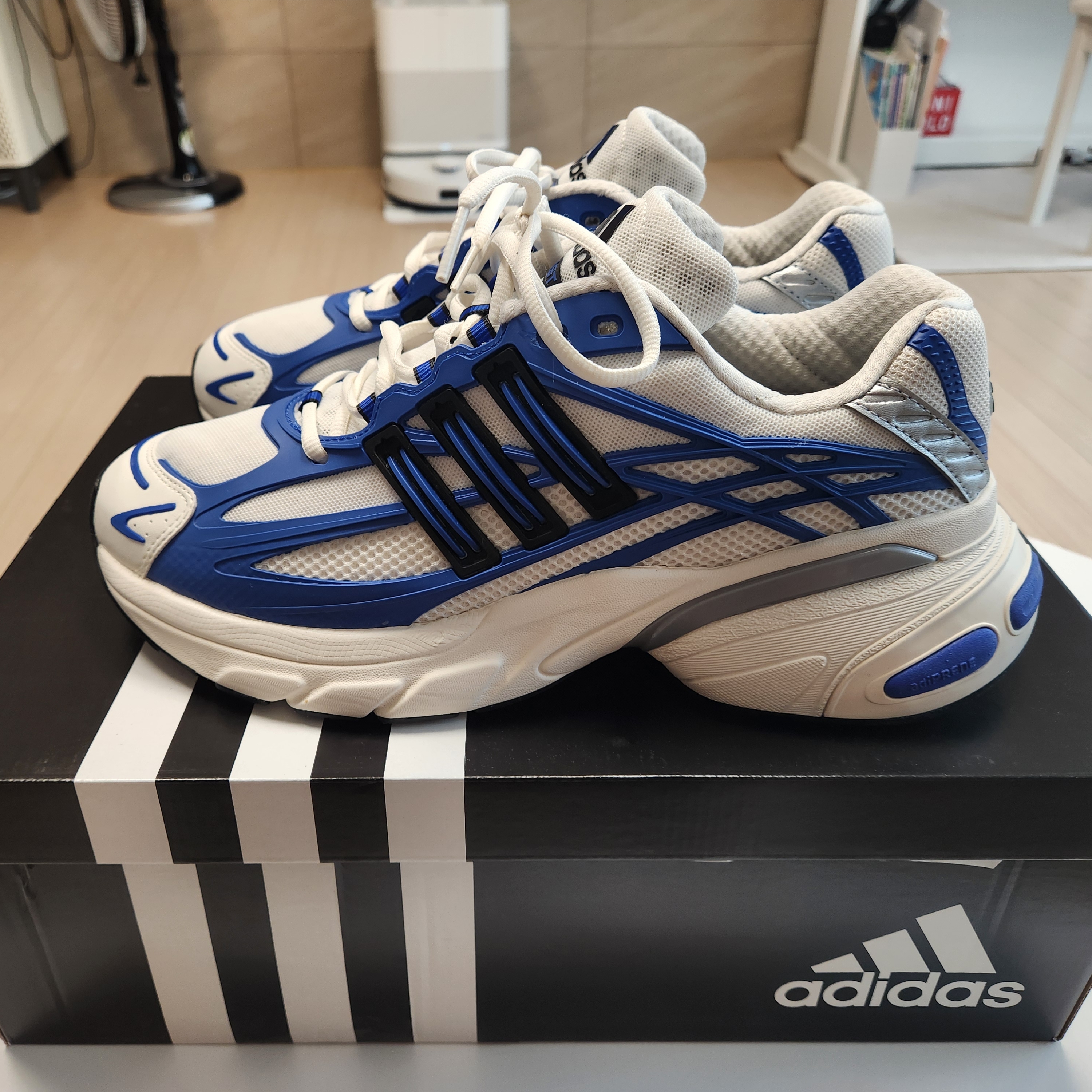 Adidas Adistar XLG 2.0 White Hi-Res Blue 착용 스타일 - 2