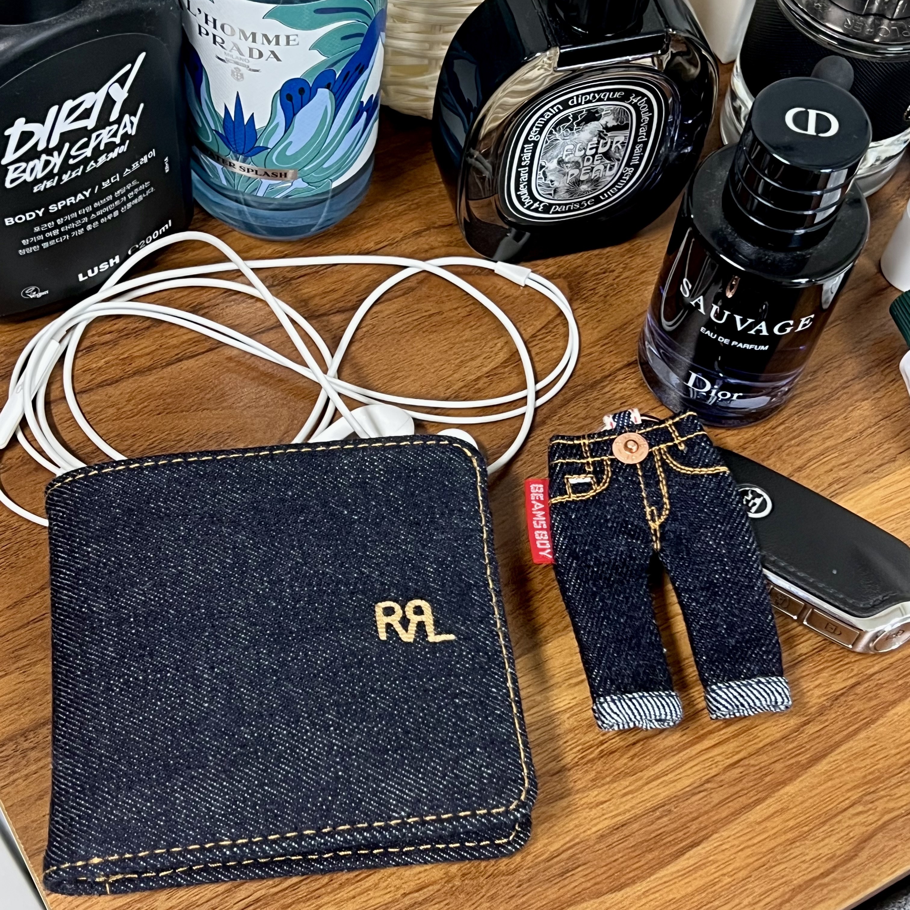Beams Boy Denim Key Holder Navy, Double RL Indigo Denim Bill Fold 착용 스타일