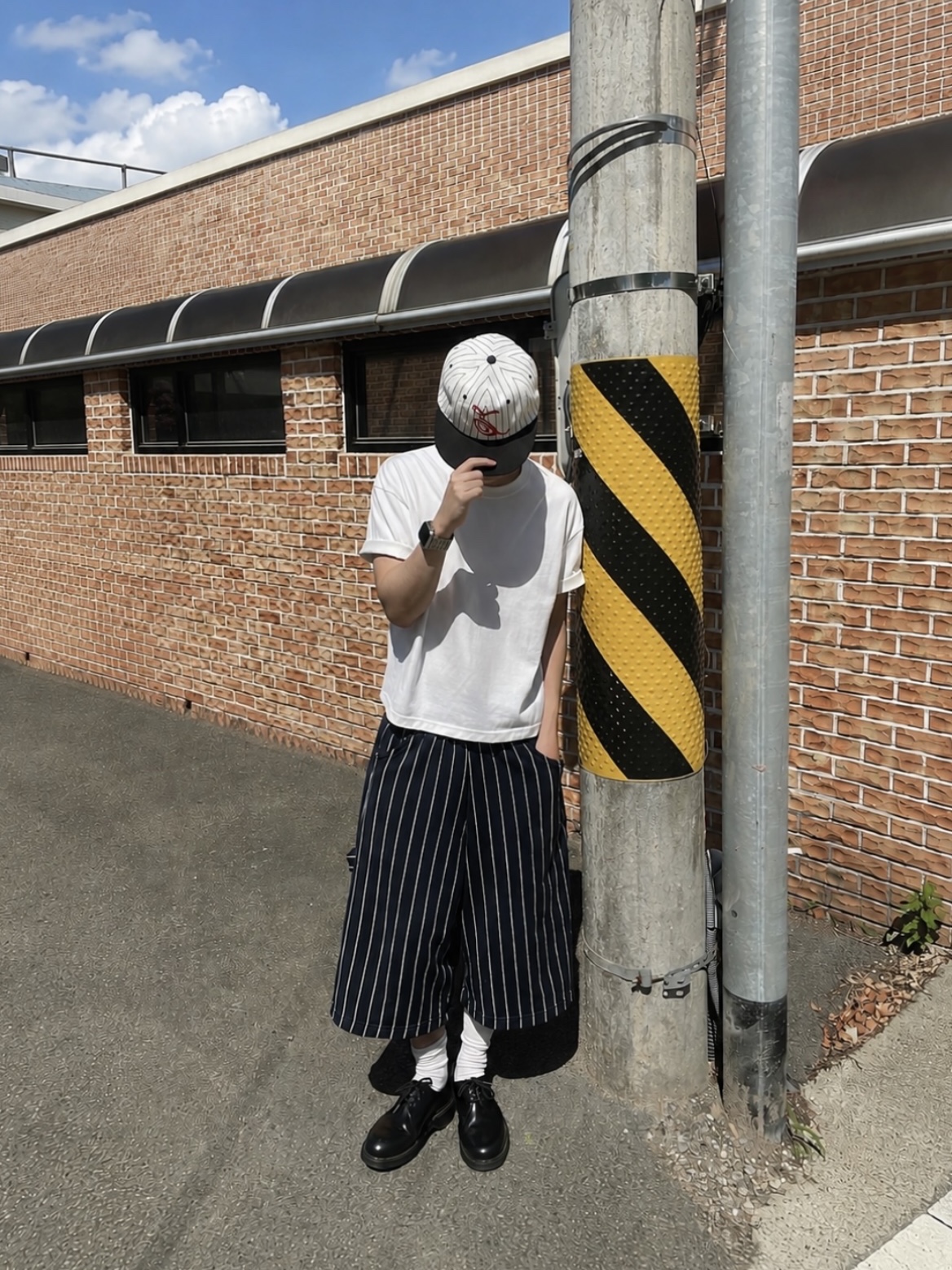 ersco Stripe Wave Logo Cap Black, Dr. Martens 1461 Smooth Black 착용 스타일 - 2