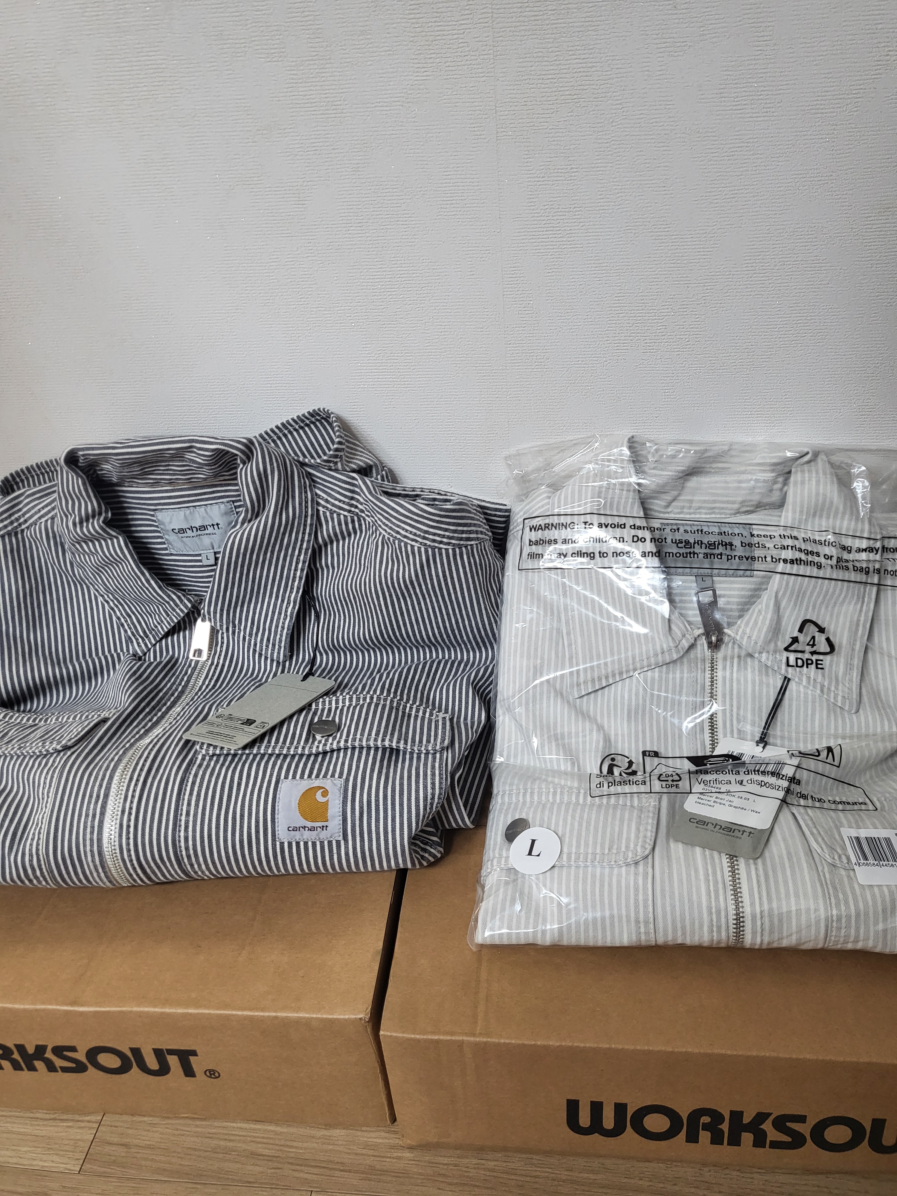Carhartt WIP Mercer Shirt Jac Mercer Stripe Graphite Wax, Carhartt WIP Mercer Shirt Jac Mercer Stripe Graphite Wax Bleached 착용 스타일