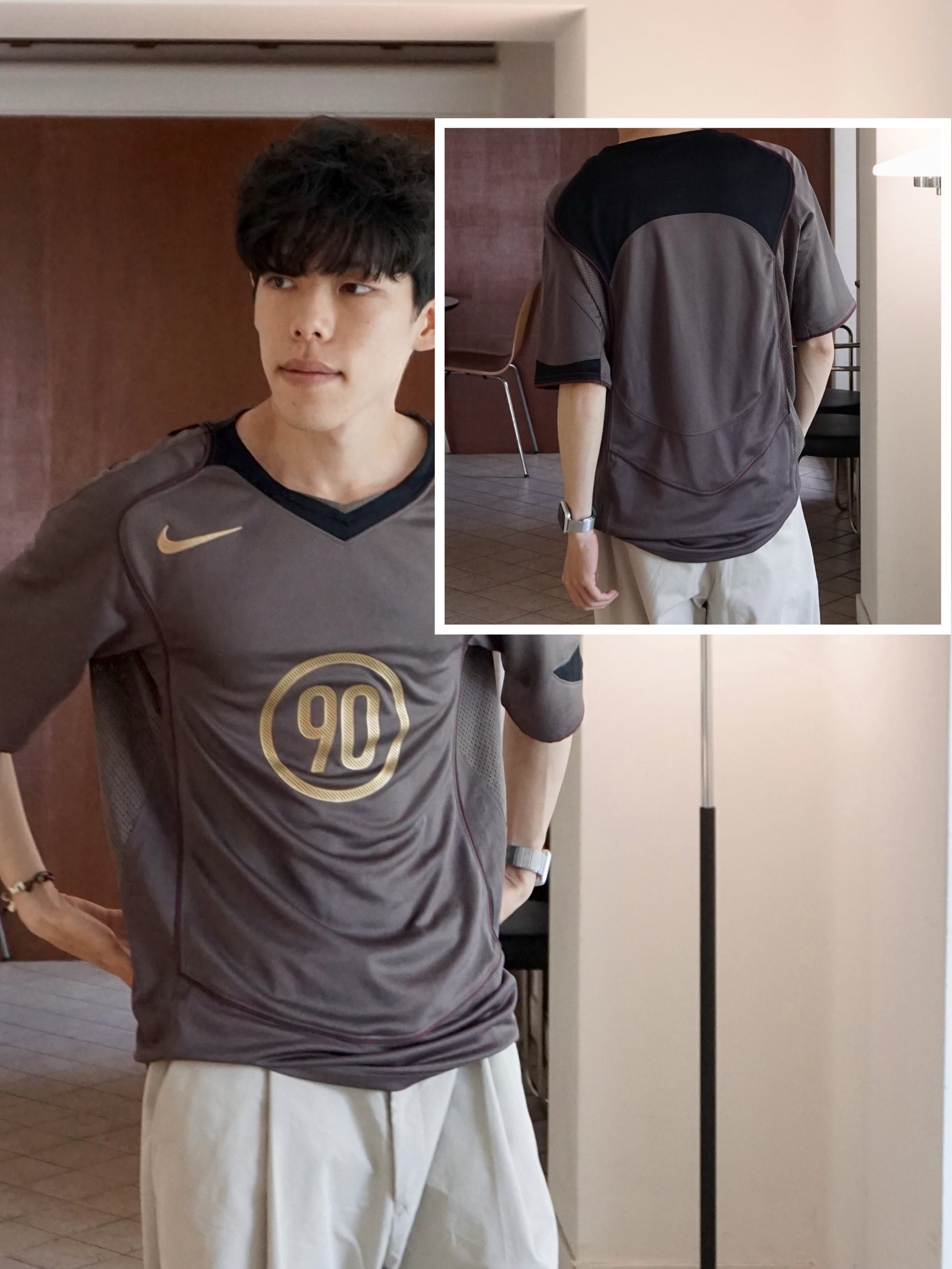Nike Total 90 Dri-Fit Short Sleeve Football Top Ironstone Black - Asia 착용 스타일 - 4