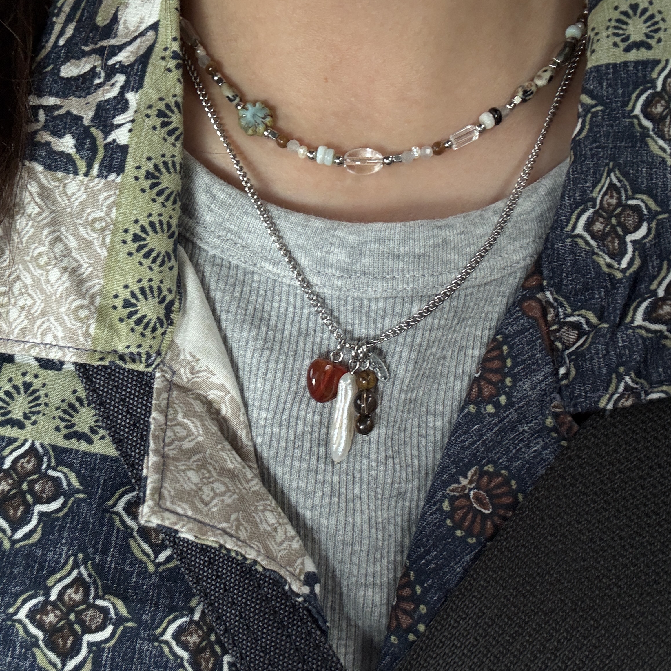 Riomeu Sea Water Pearl Drop Chain Necklace 착용 스타일