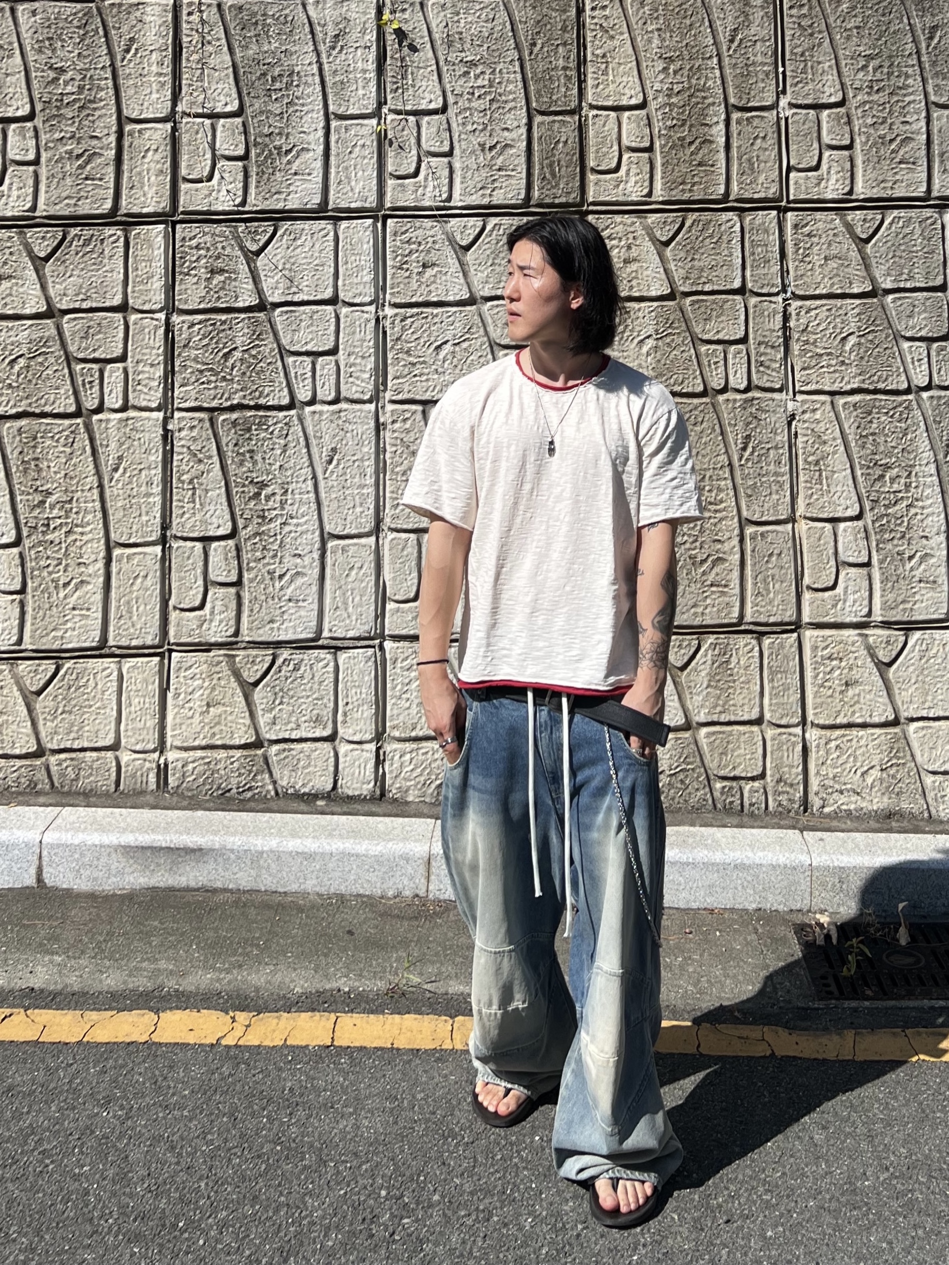 MJD x Koin Seoul Sagging Boxer Shorts Blue, MJD 3D Knee Denim Pants Blue 착용 스타일 - 5