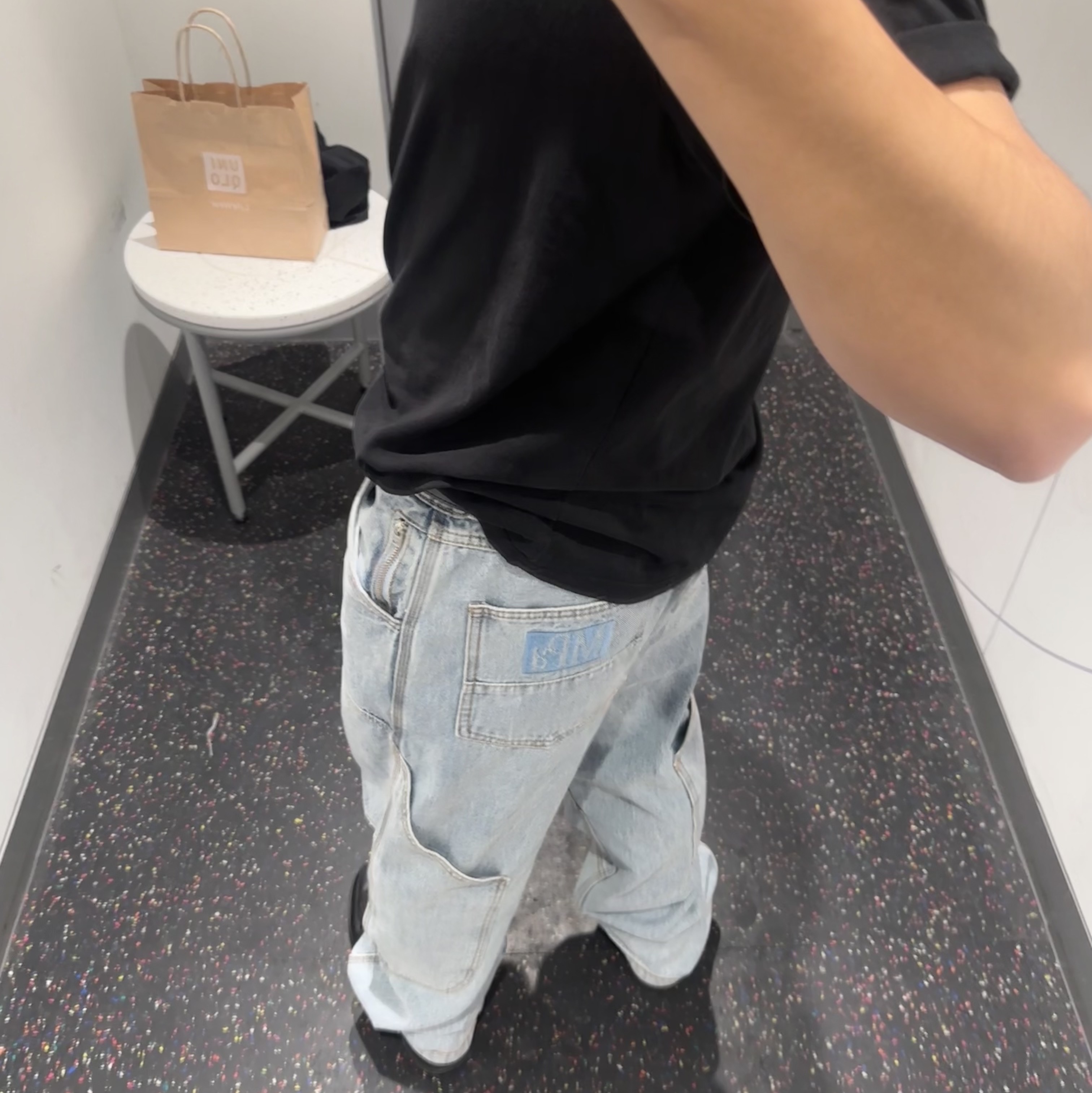 Plastic Product MPa Calf Pocket Pants Steel Blue 착용 스타일