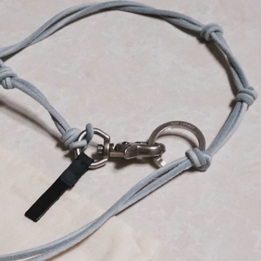 Our Legacy Ladon Leather Necklace Pale Blue 착용 스타일