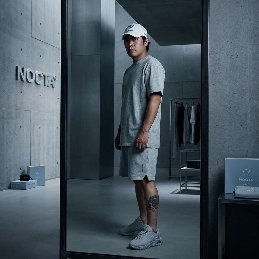 Nike x Drake Nocta NRG LU L91 Cap White, Nike x Drake Nocta Cardinal Fleece Shorts Dark Grey Heather Matte Silver - US/EU 착용 스타일