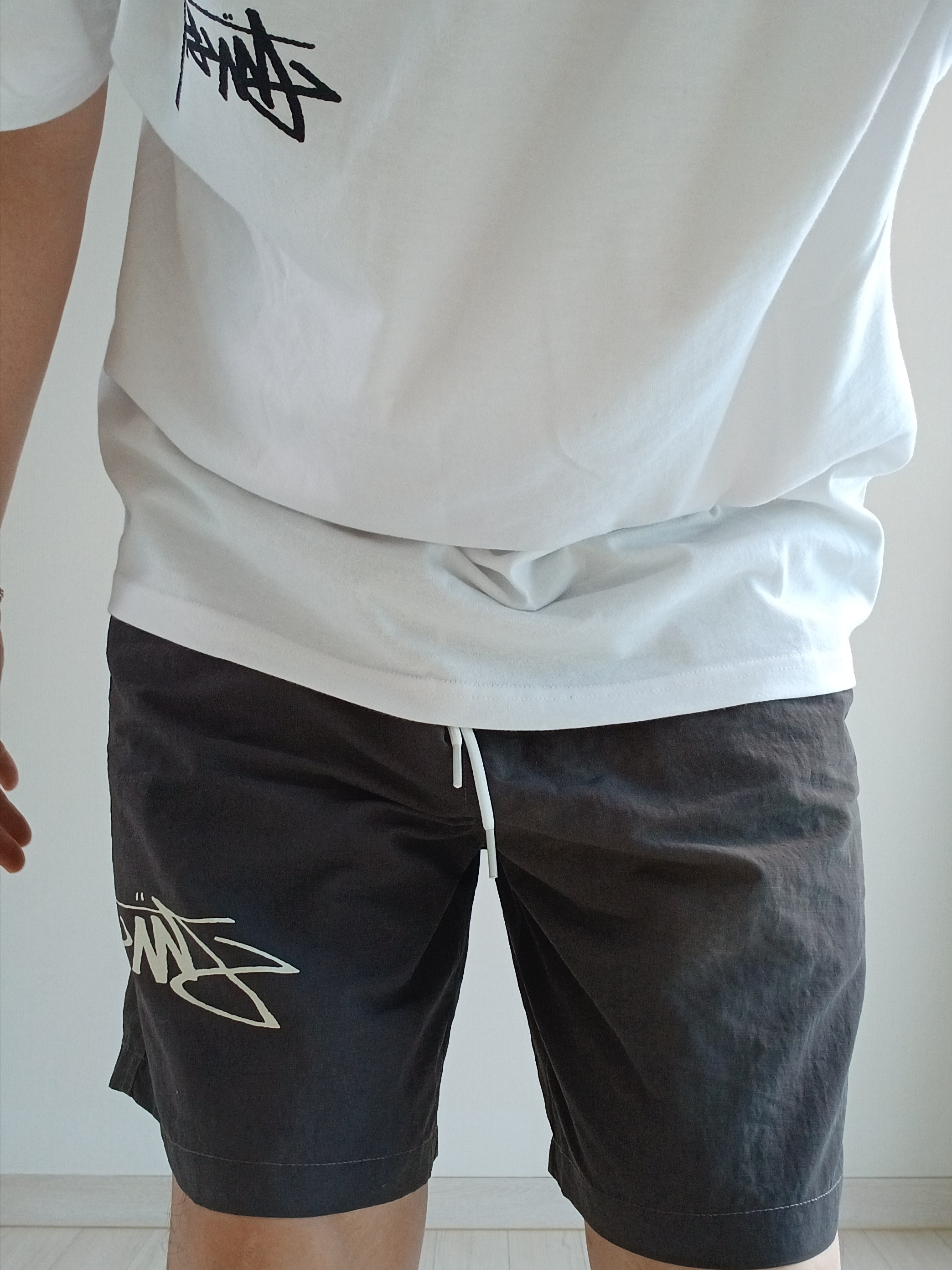 Stussy Wave Dye Nylon Shorts Black, Stussy Kittens T-Shirt White 착용 스타일 - 4