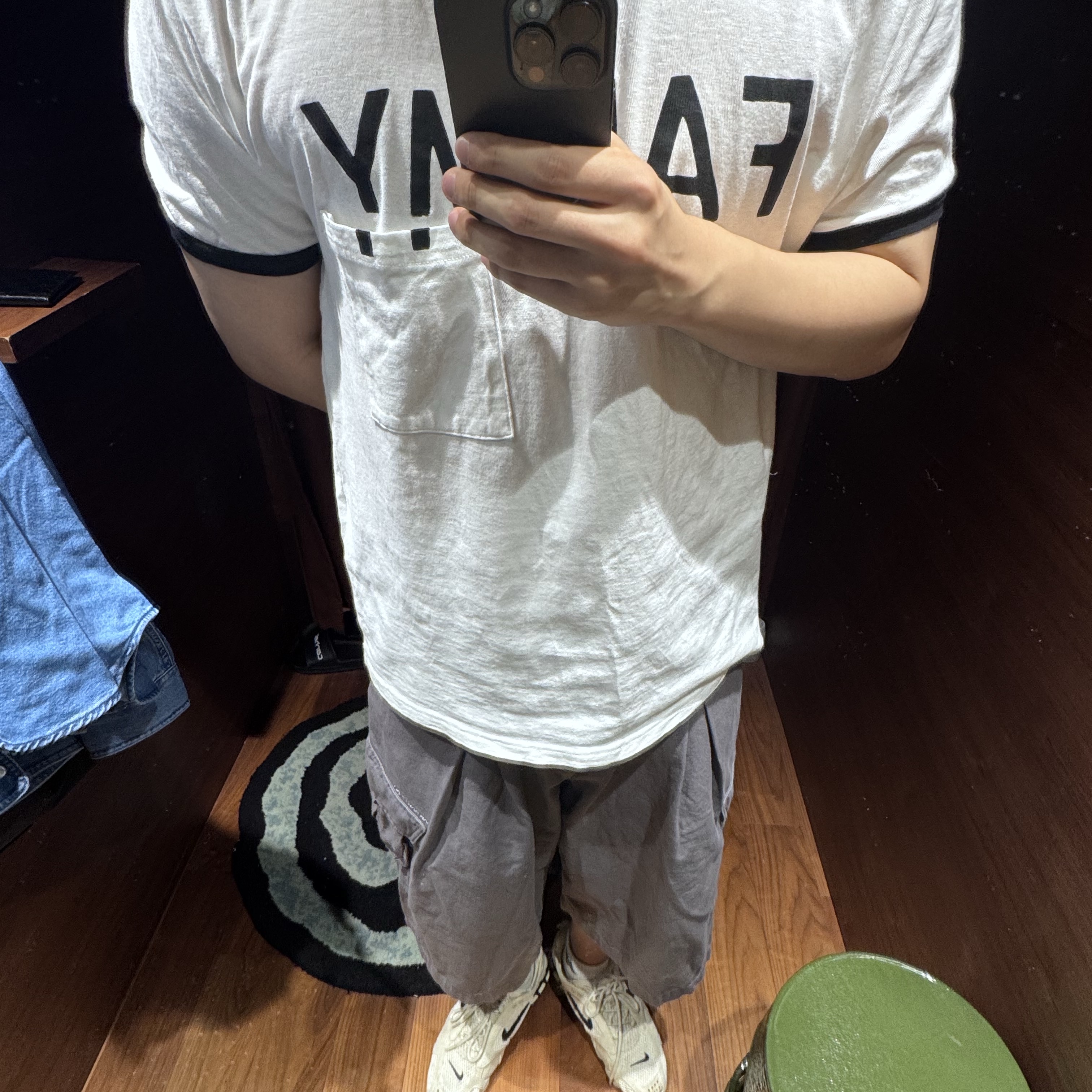Nike x Stussy Air Zoom Spiridon Cage 2 Fossil, Kapital 18.5 Tenjiku Ringer Pocket T-Shirt Farmy White 착용 스타일