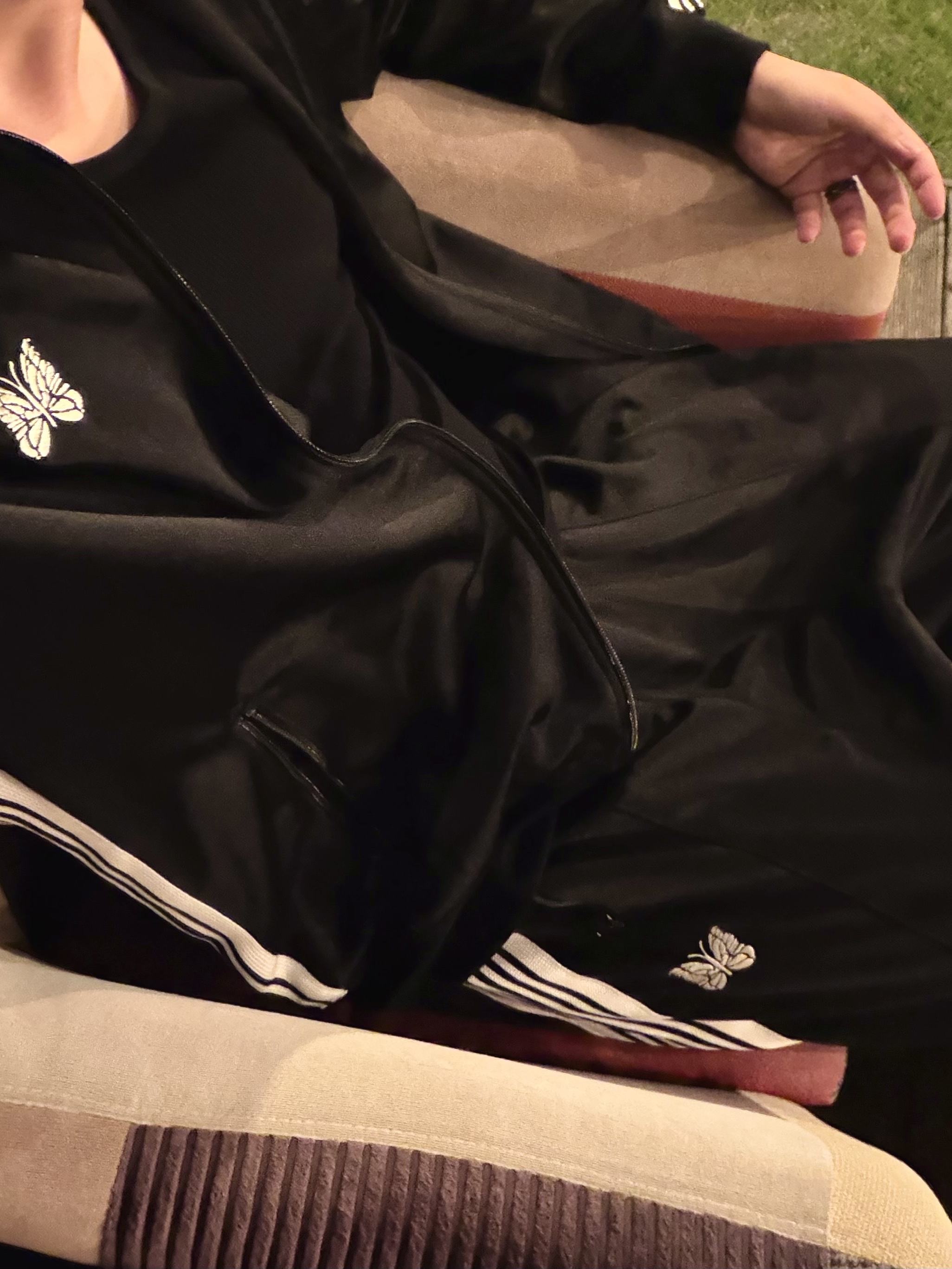 Needles Track Jacket Poly Smooth Black White, Needles H.D. Track Pants Poly Smooth Black White 착용 스타일
