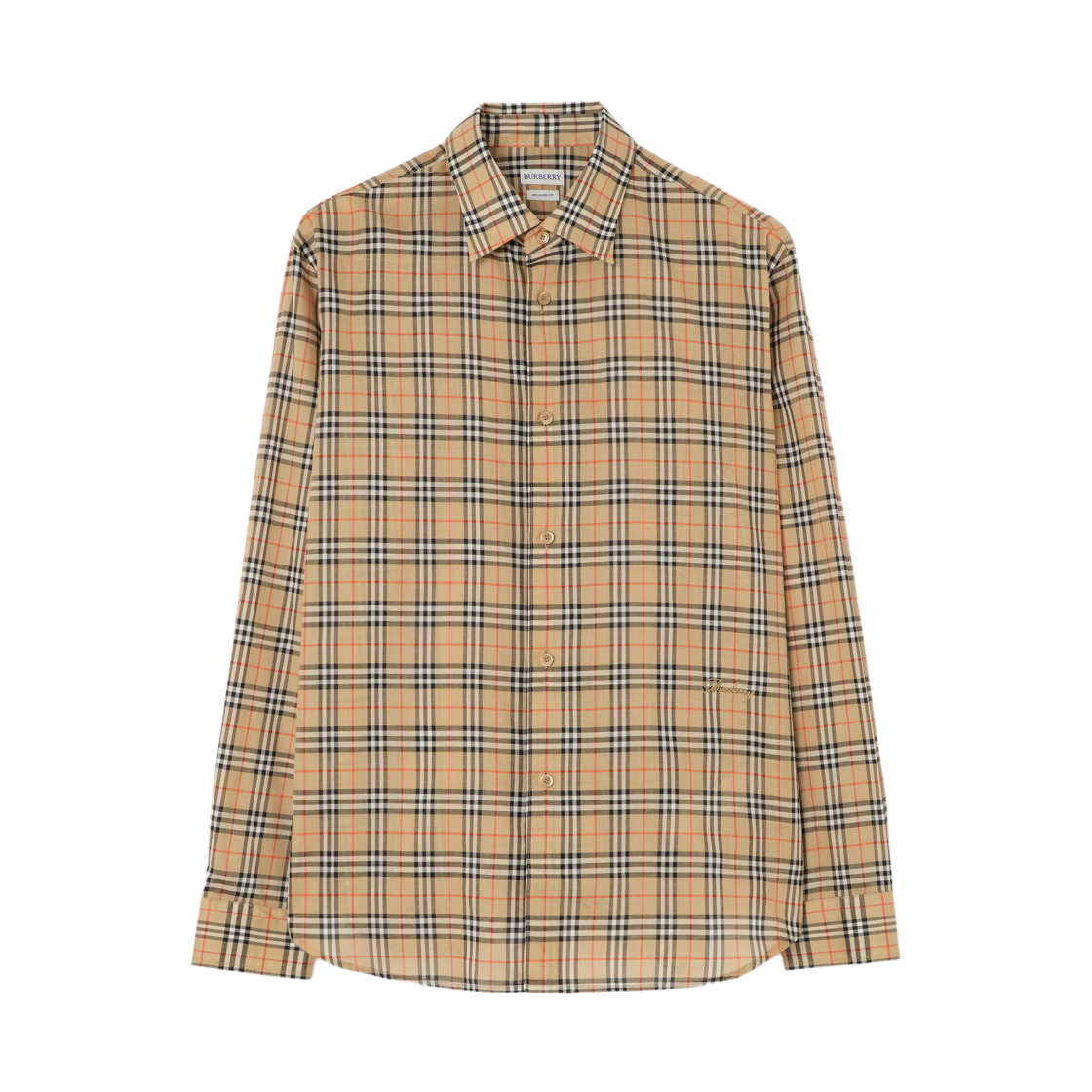 8130238 Burberry Relaxed Fit Check Cotton Shirt Sand Beige