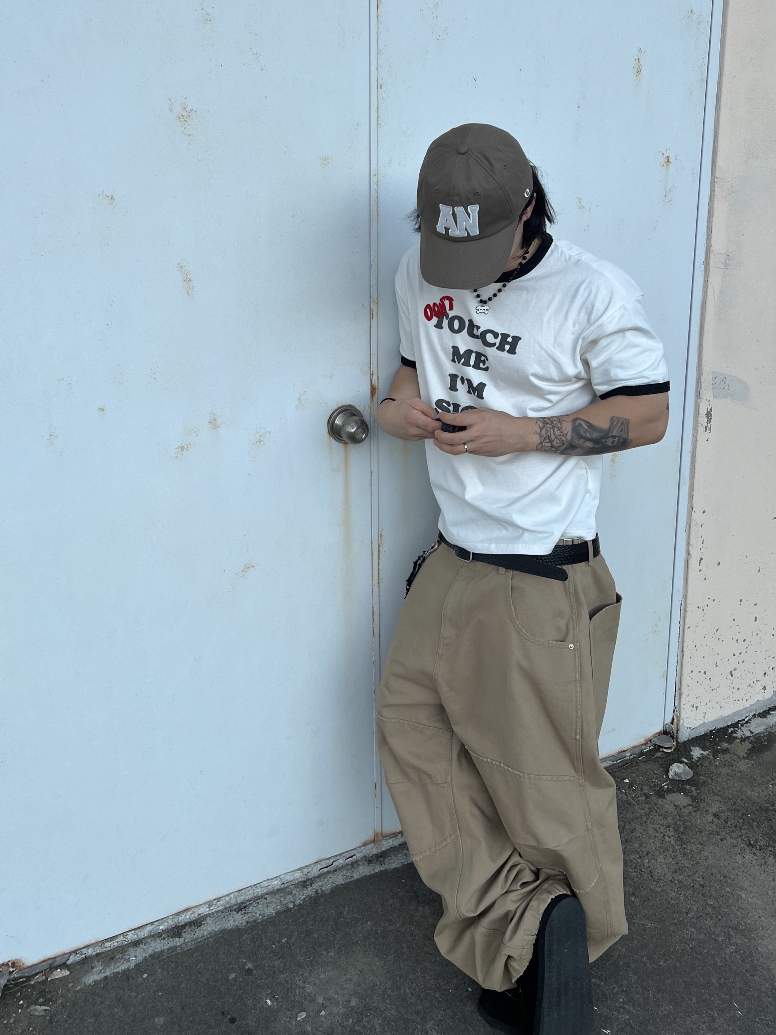 Epr. Layer Double Strap Belt, MJD Canvas 3D Knee Pants Beige 착용 스타일 - 2
