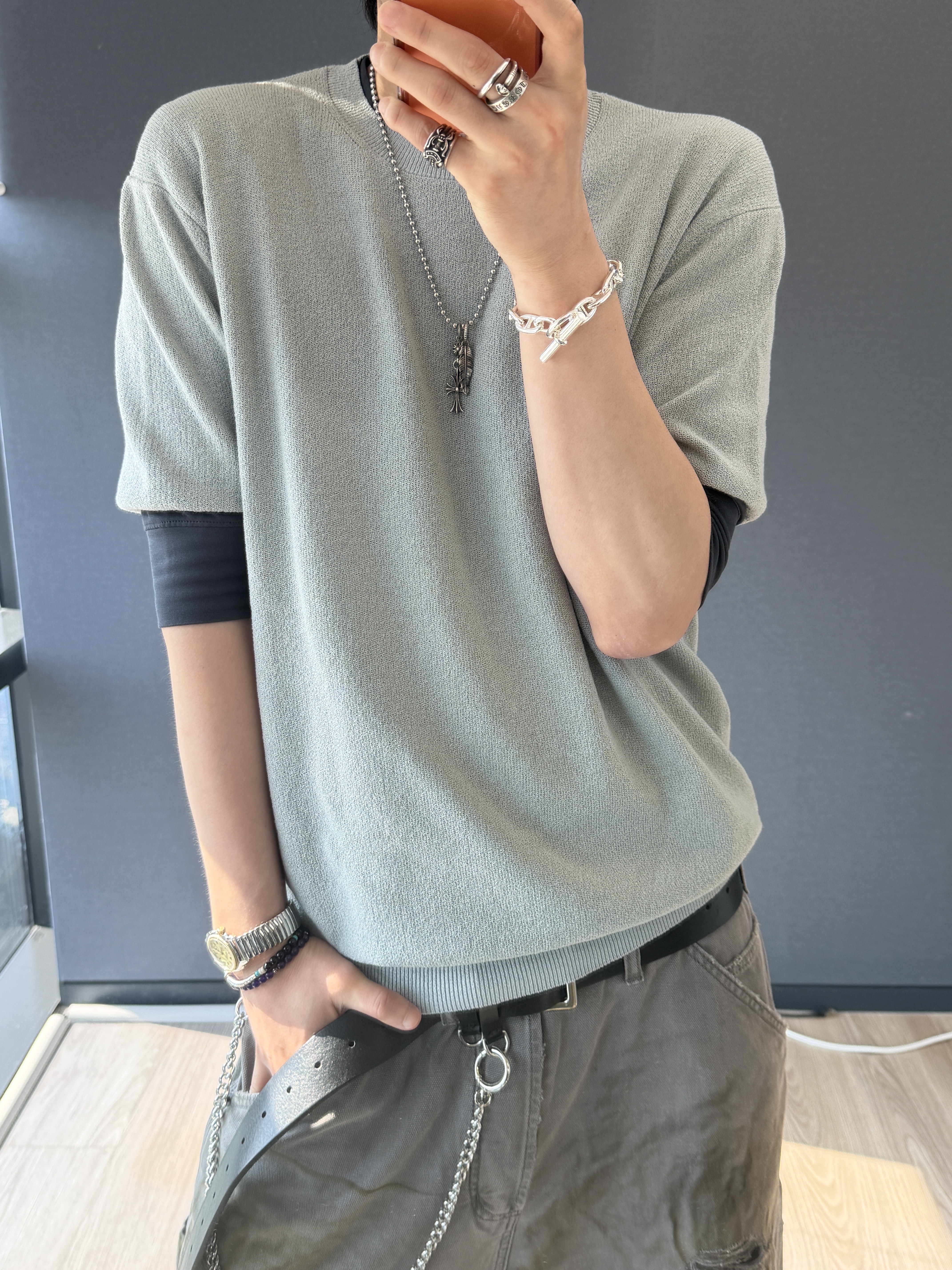 Undermycar Workers Distressed Dirty Painting Carpenter Gray - 25SS 착용 스타일 - 3