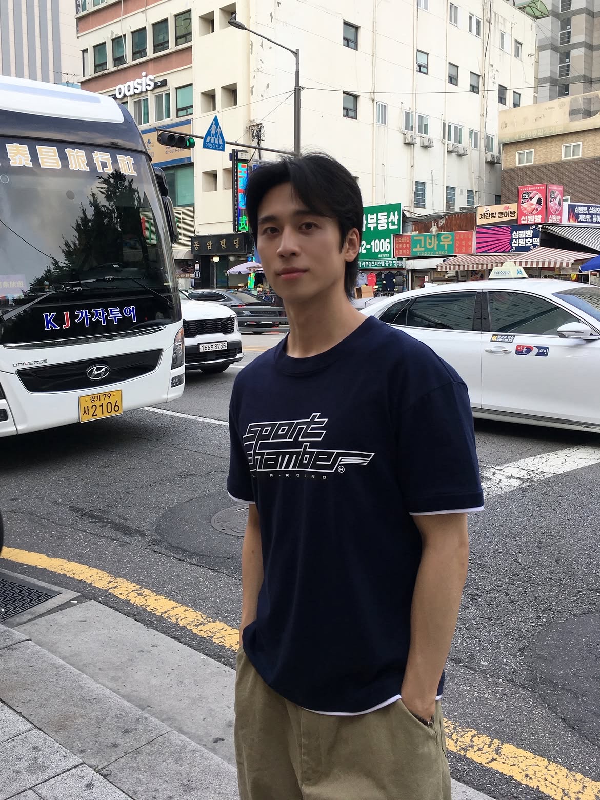 SPORT CHAMBER Pulse Logo T-Shirt Navy 착용 스타일 - 4