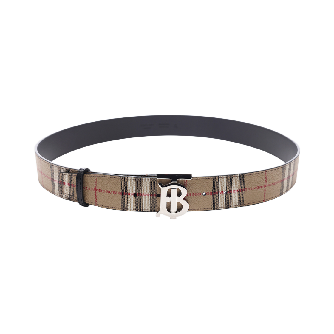 8070294 ARCHIVE BEIGE S [25% 쿠폰] Burberry Check Reversible Wide TB Belt Archive Beige Silver