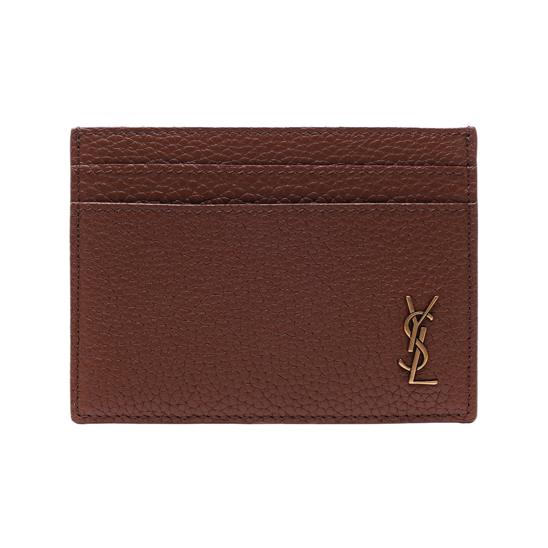 607603_DTI0W_2126_22S [25% 쿠폰] Saint Laurent Tiny Cassandre Credit Card Case in Grained Leather Toasted Brown