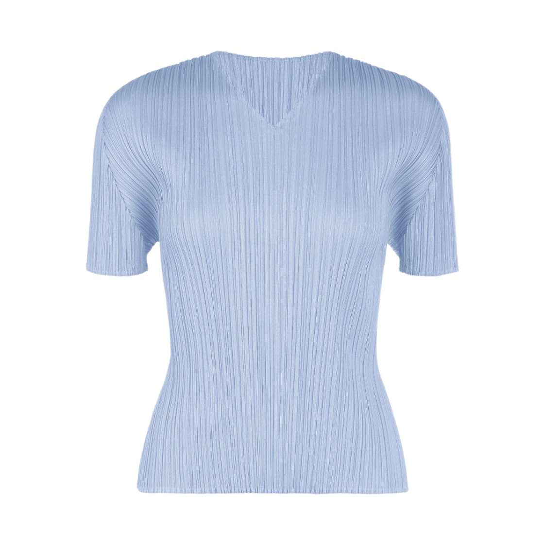 PP63-JK122-70 (W) Pleats Please Issey Miyake MC August V-Neck Short Sleeve Top Light Blue