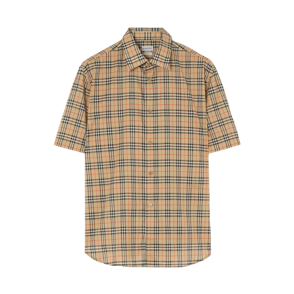 8130243 Burberry Relaxed Fit Check Cotton Shirt Sand Beige