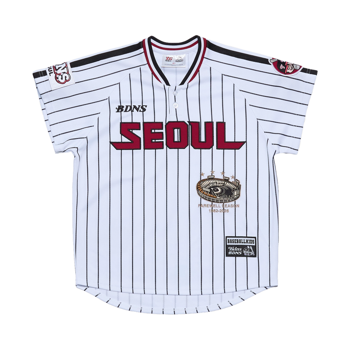 (키즈) 빠더너스 x 엘지트윈스 서울 헨리넥 베이스볼 져지 화이트(BDNS x LG TWINS Seoul Henley Neck Baseball Jersey Kids White)