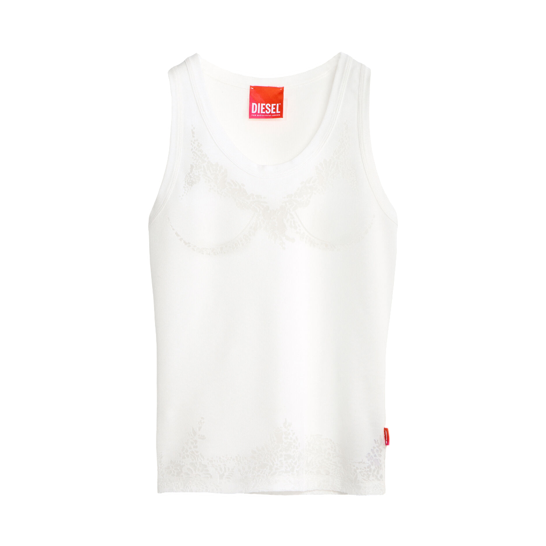 P018000SPFB-100 (W) Diesel Tank Top with Devore Lace Effect White