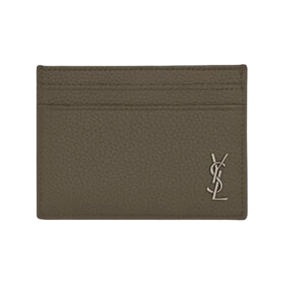 607603 DTI0E 2952 23S [25% 쿠폰] Saint Laurent Tiny Cassandre Card Case in Grained Leather Dark Khaki