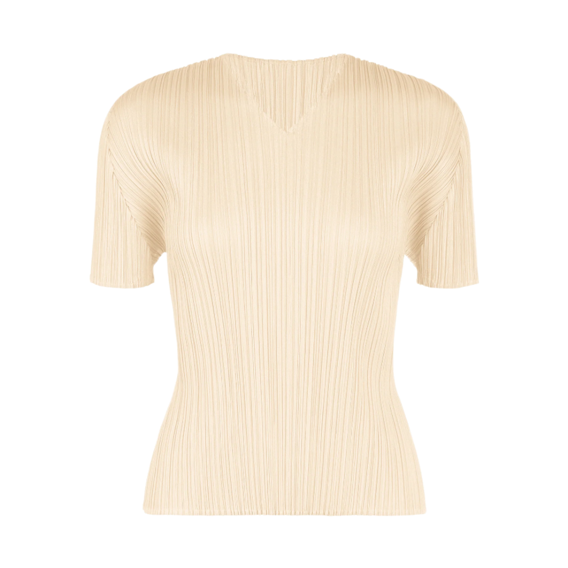 PP63-JK122-02 (W) Pleats Please Issey Miyake MC August V-Neck Short Sleeve Top Off White