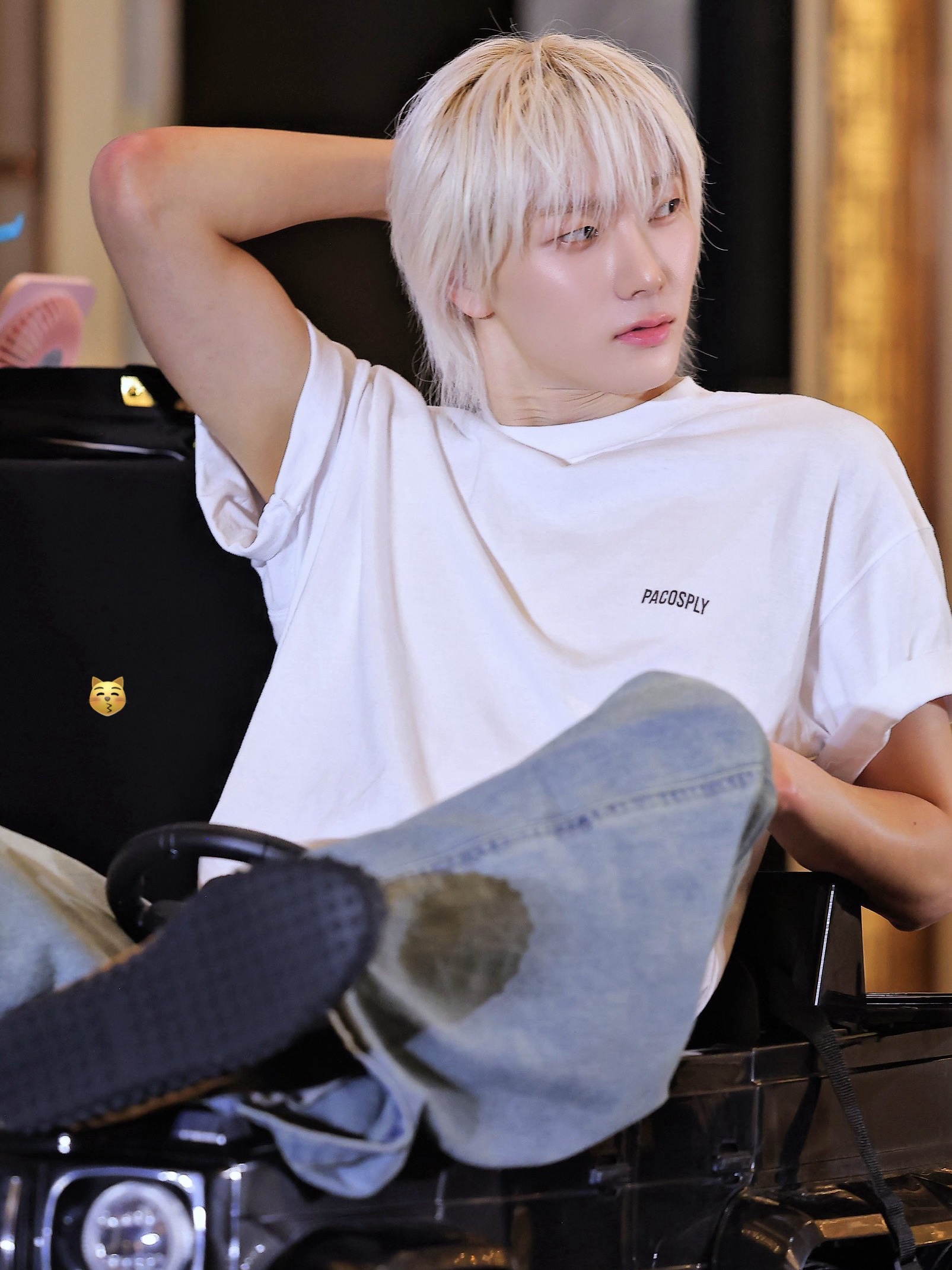 [트리플적립] PACOSPLY Allday Podge Label T-Shirts Black, [트리플적립] PACOSPLY Allday Podge Label T-Shirts Melange Grey 착용 스타일