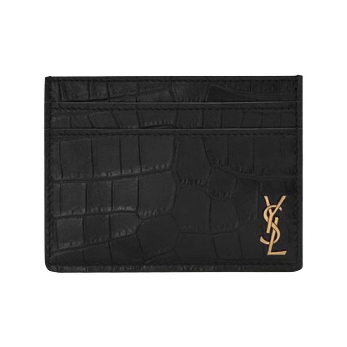 607603_DZE0W_1000_22F [25% 쿠폰] Saint Laurent Tiny Monogram Card Case in Crocodile Embossed Matte Leather Black