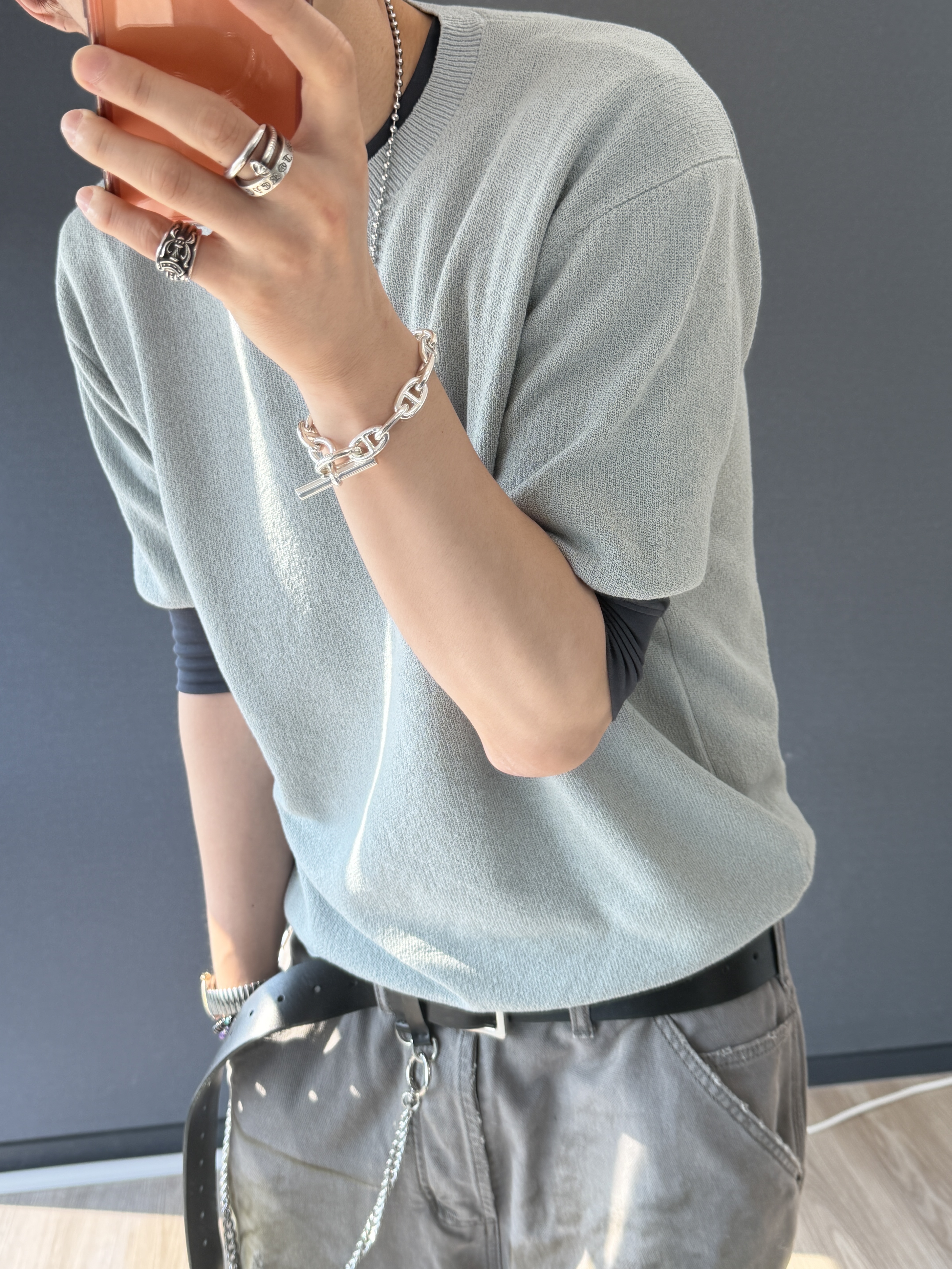 Undermycar Workers Distressed Dirty Painting Carpenter Gray - 25SS 착용 스타일 - 4
