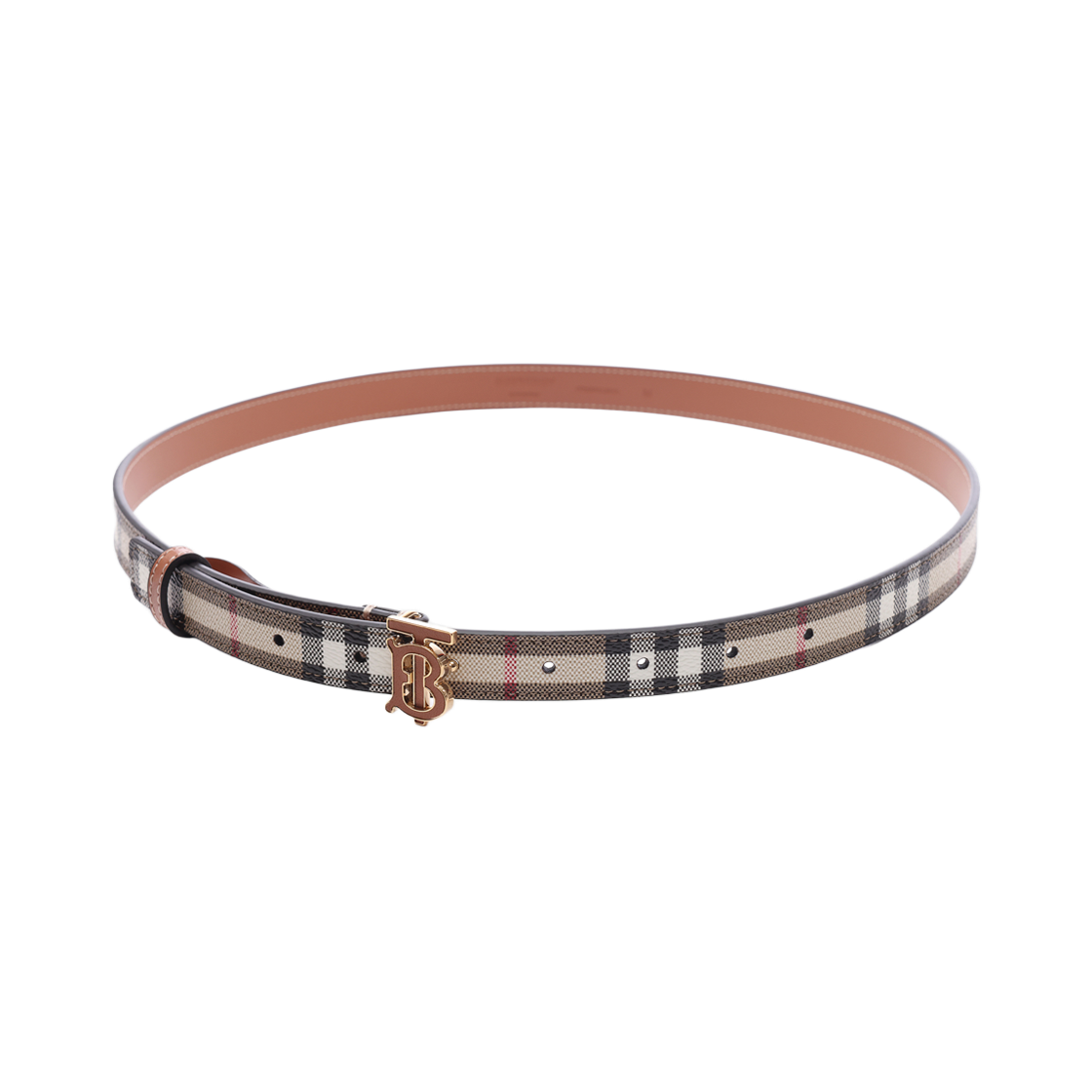 8070409 VINTAGE CHECK B [25% 쿠폰] (W) Burberry Thin Check TB Belt in Archive Beige Briar Brown