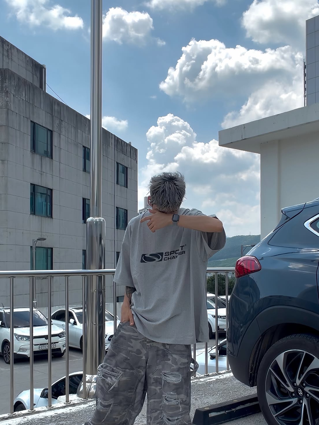 SPORT CHAMBER Flash T-Shirt Gray 착용 스타일 - 5